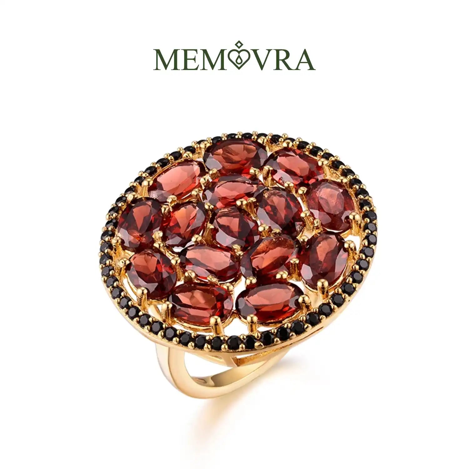 Natural Garnet Sterling Silver Ring with Zircon Accents