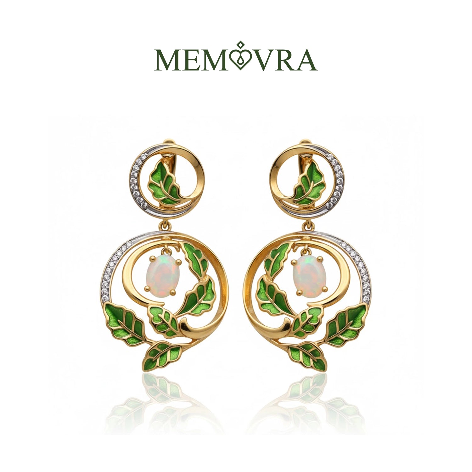 Opal & Emerald Enamel Clasp Earrings