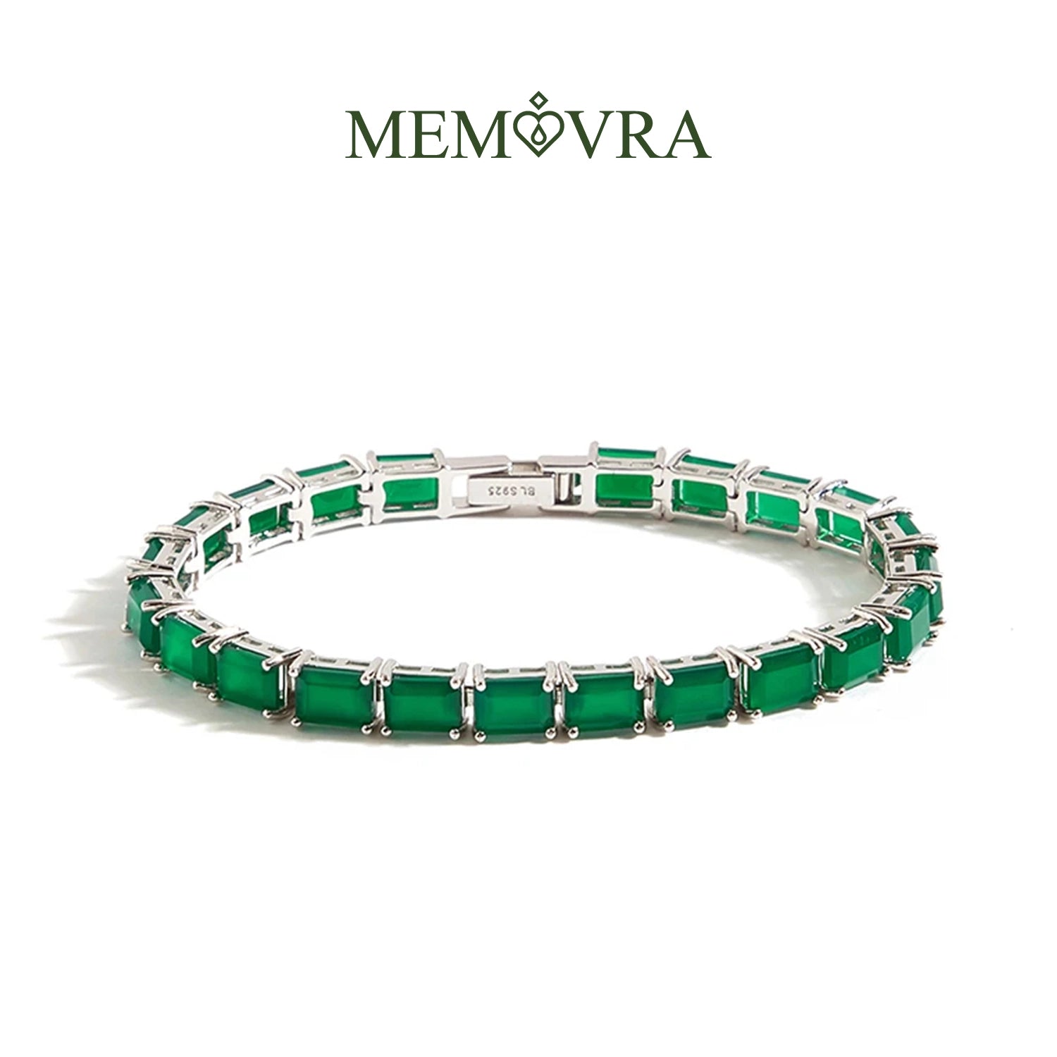 Green Agate Geometric Silver Bracelet