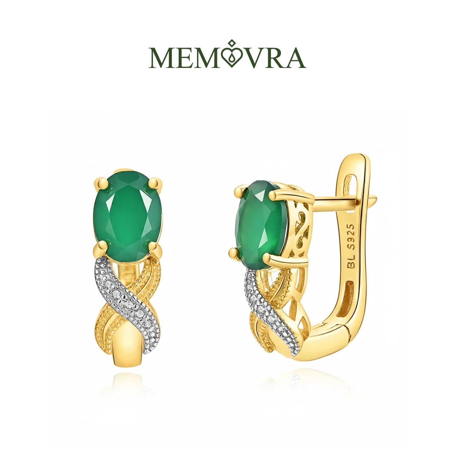 Green Agate Geometric Clasp Earrings