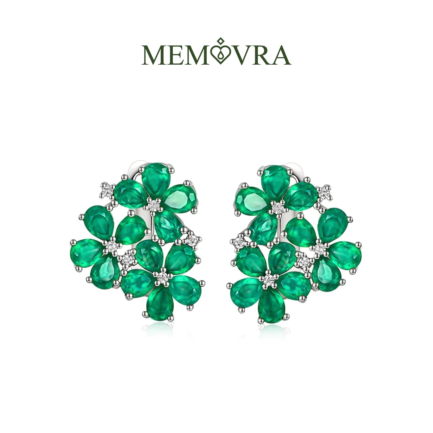 Green Agate Flower Clasp Earrings