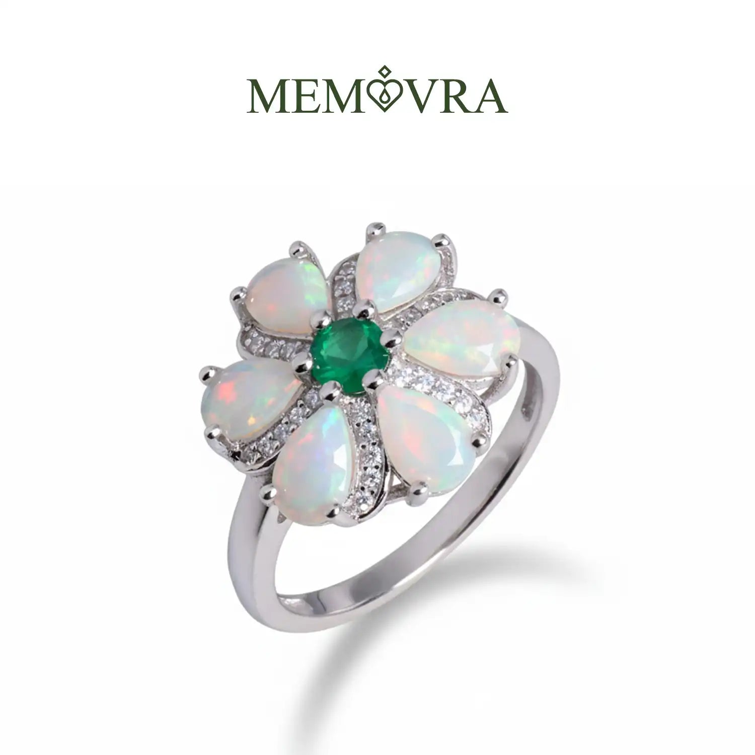 Flower Shape Silver Opal Ring