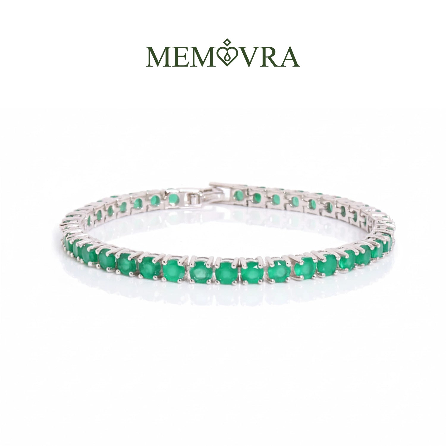 Green Agate Round Silver Bracelet