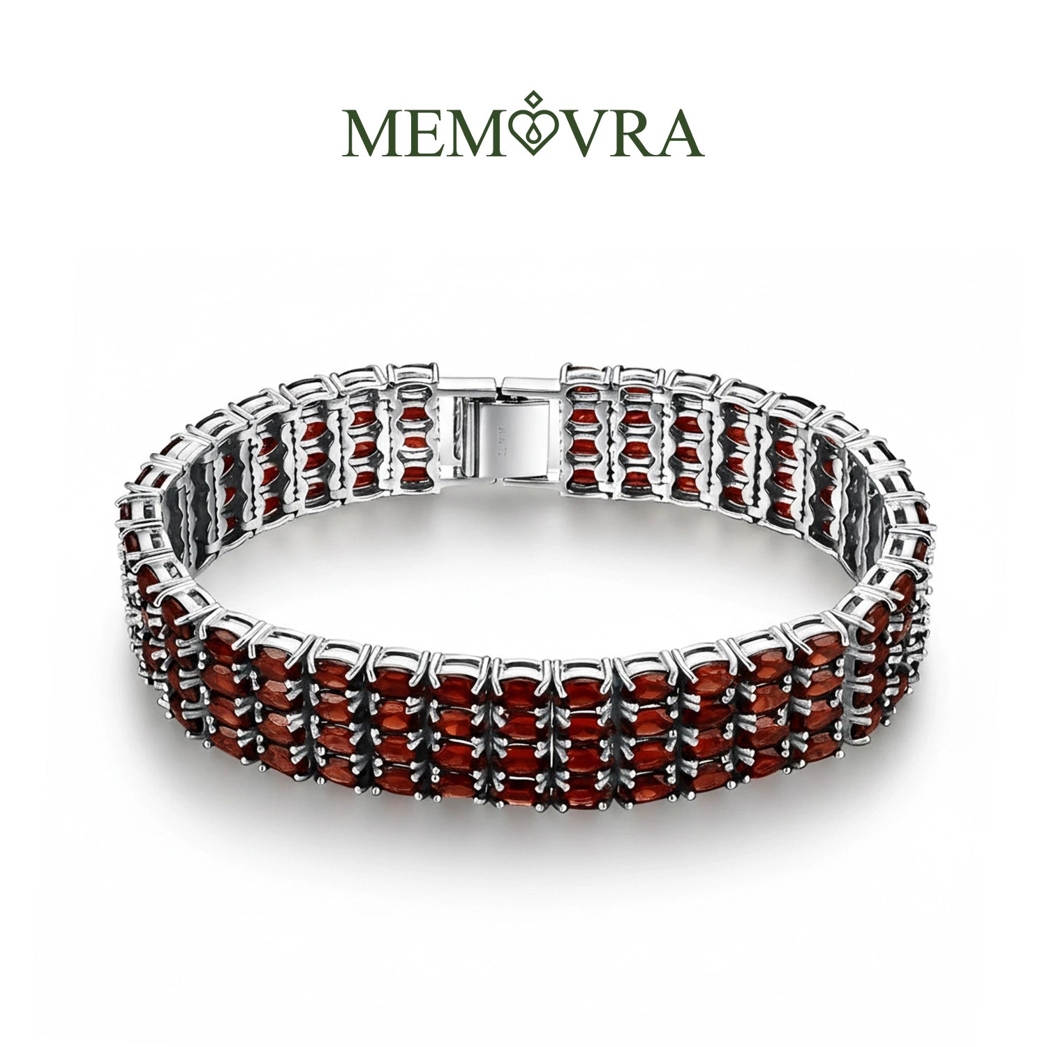 Red Garnet Geometric Silver Bracelet