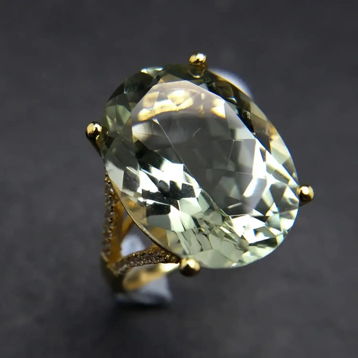 Big Natural Green Amethyst Sterling Silver Ring