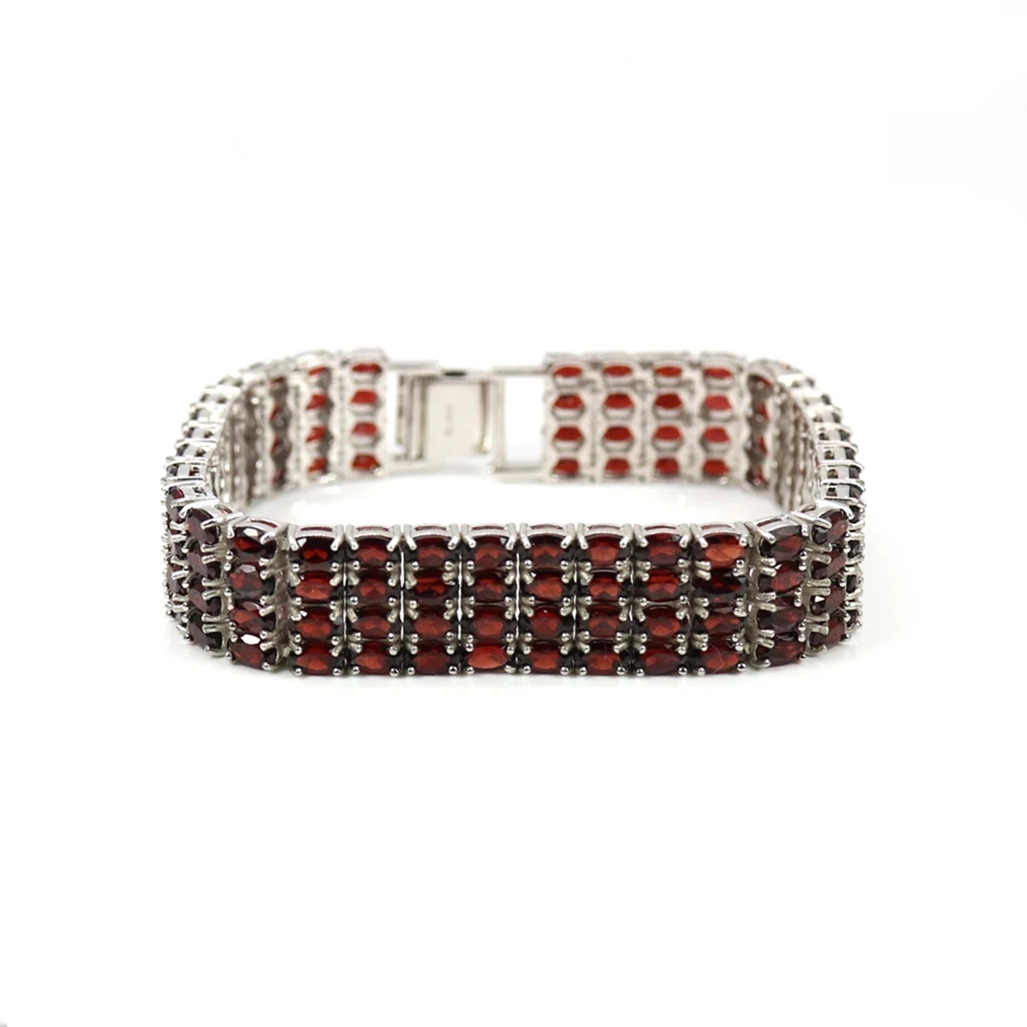 Red Garnet Geometric Silver Bracelet