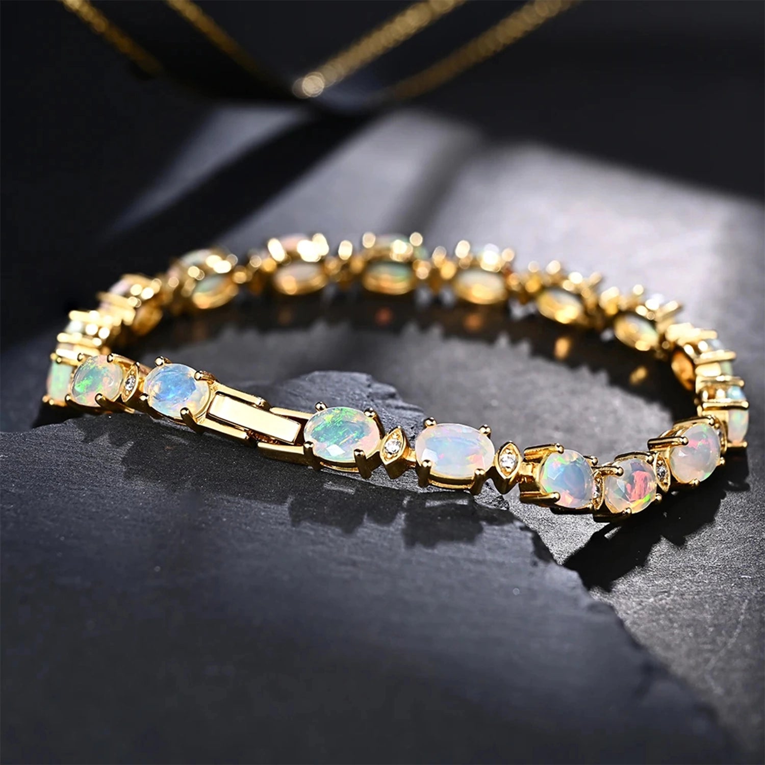 Natural Opal Oval Cuff Bracelet