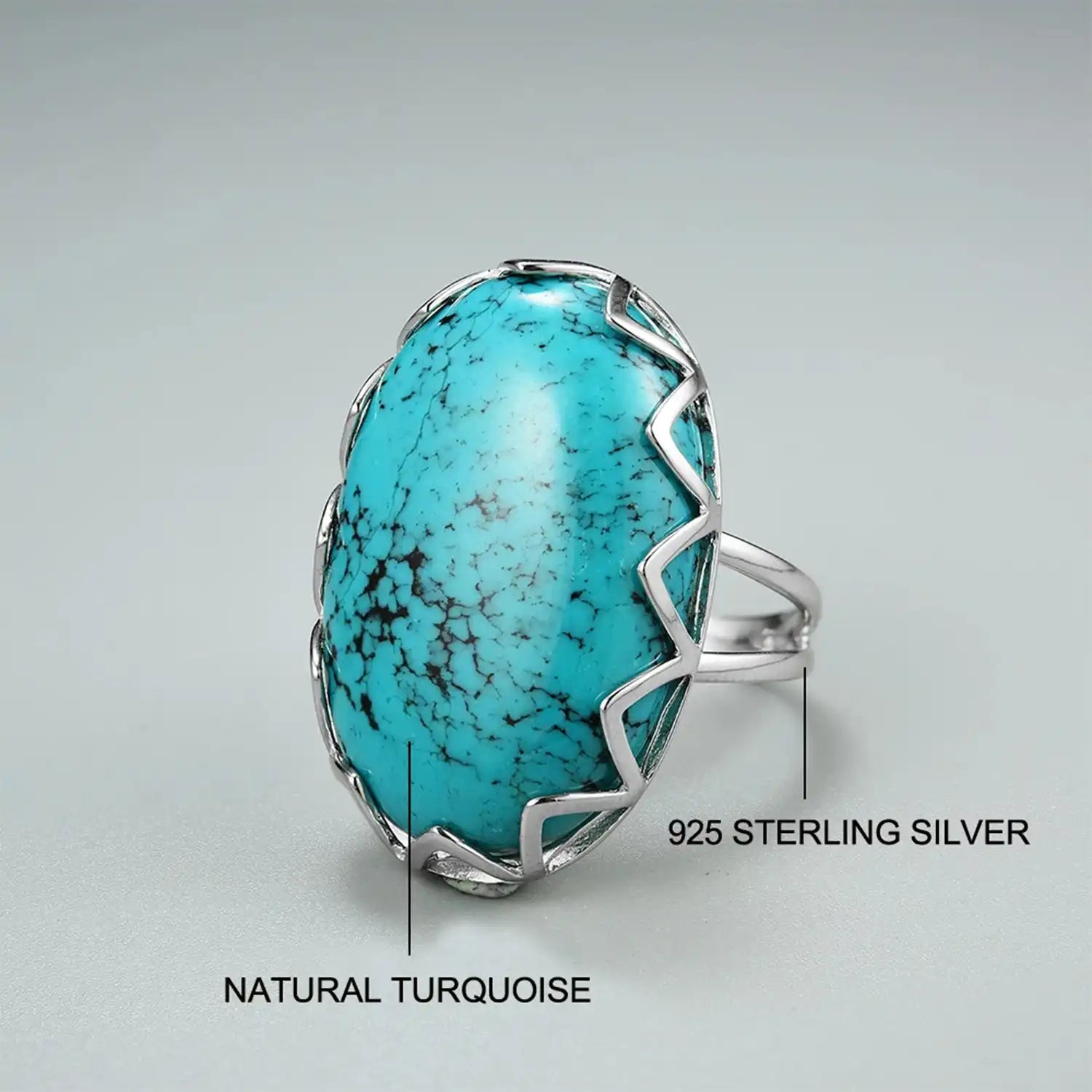 Luxury Large Turquoise Sterling Silver Ring