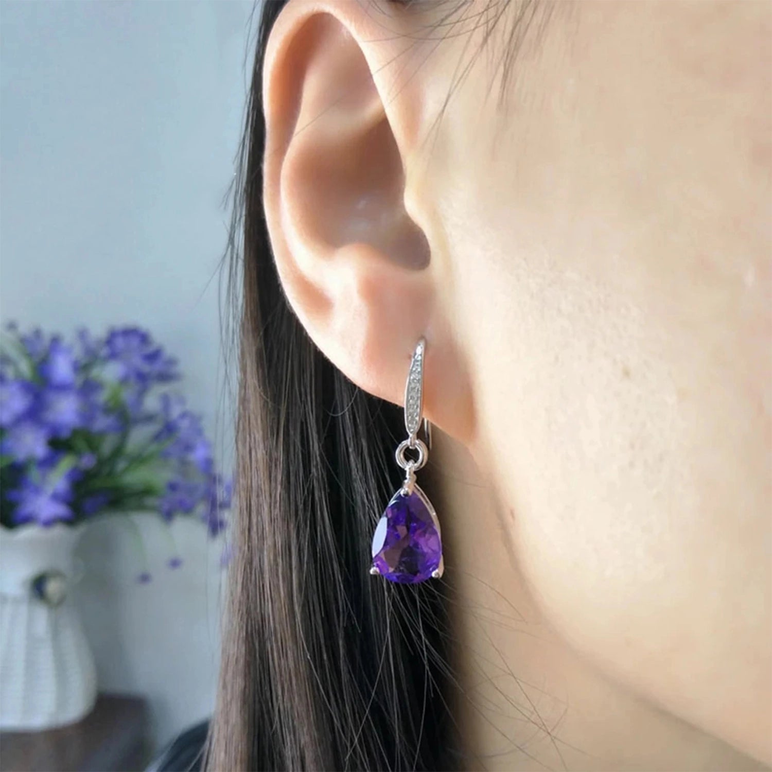 Gemstone Drops Hook Earrings