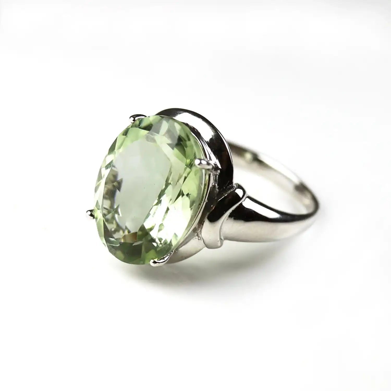 10ct Natural Green Amethyst Sterling Silver Ring