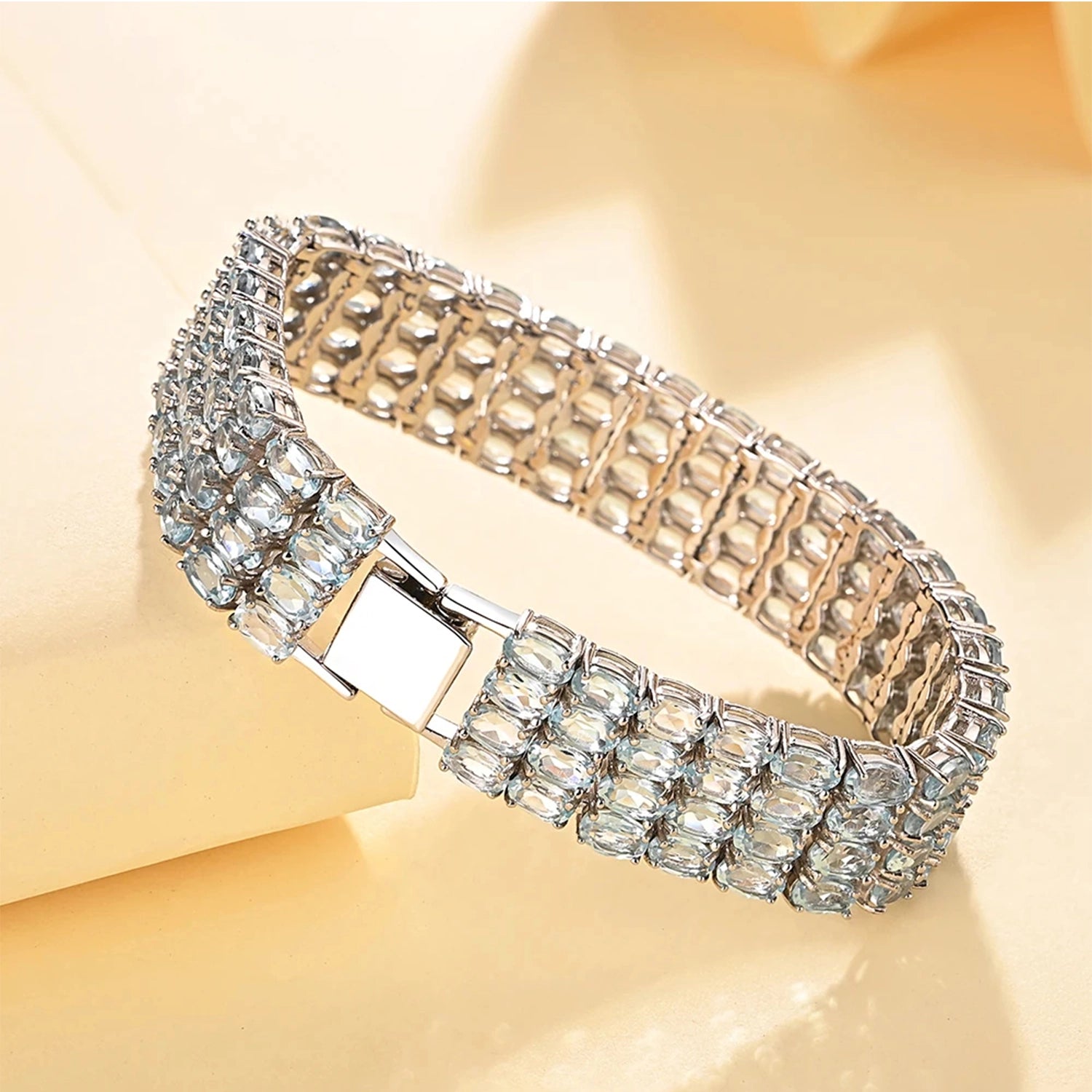 Sky Blue Topaz Geometric Silver Bracelet