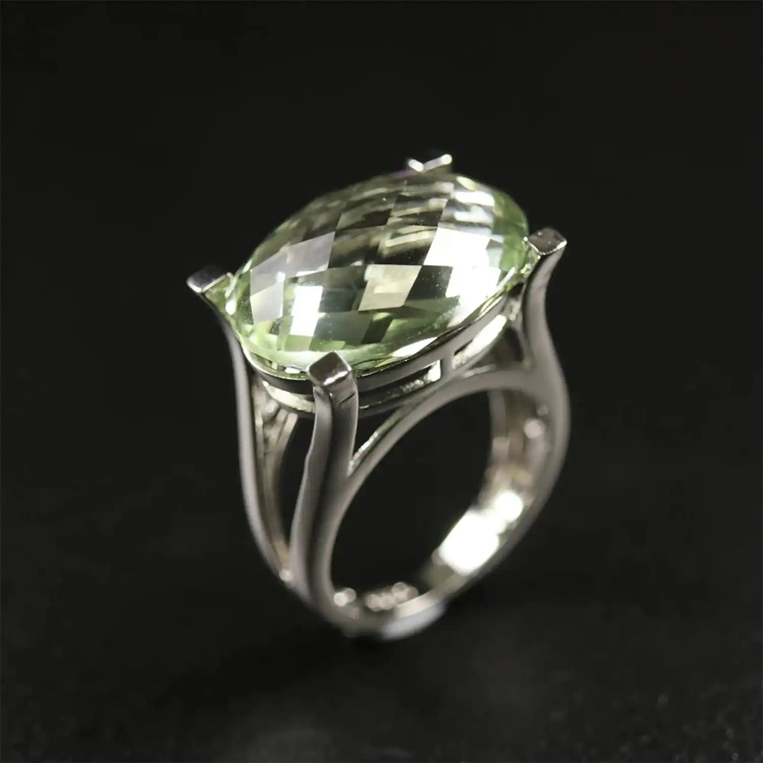 Natural Green Amethyst Sterling Silver Ring