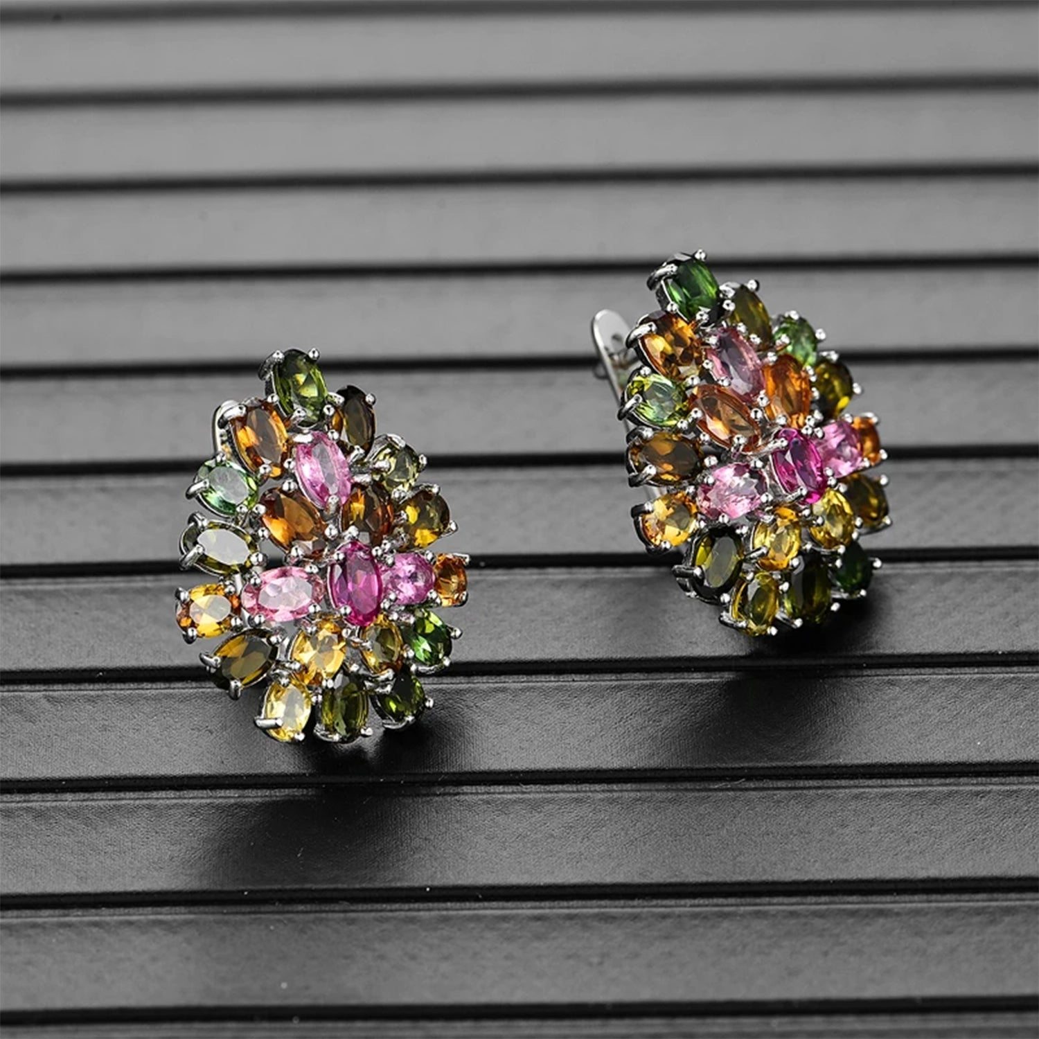 Tourmaline Flower Clasp Earrings