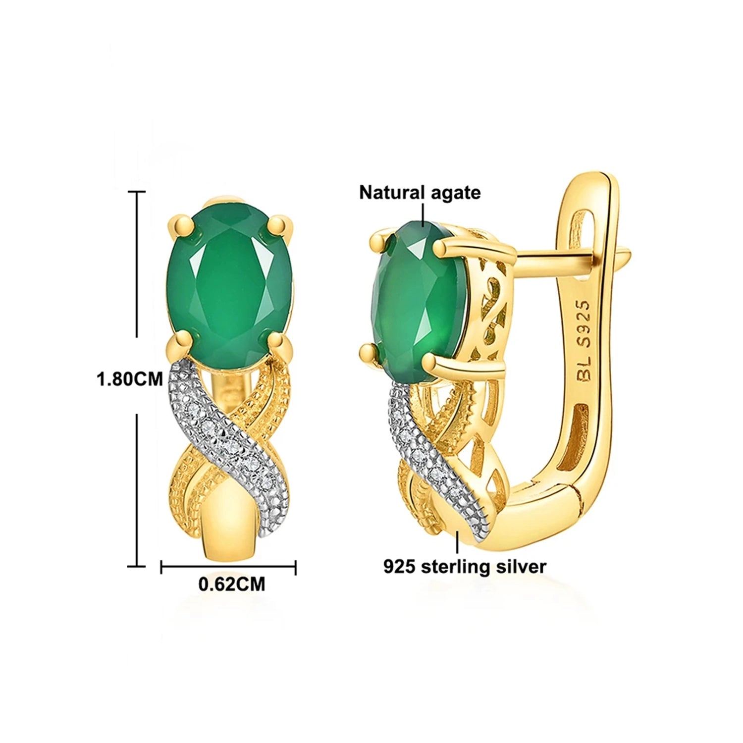 Green Agate Geometric Clasp Earrings