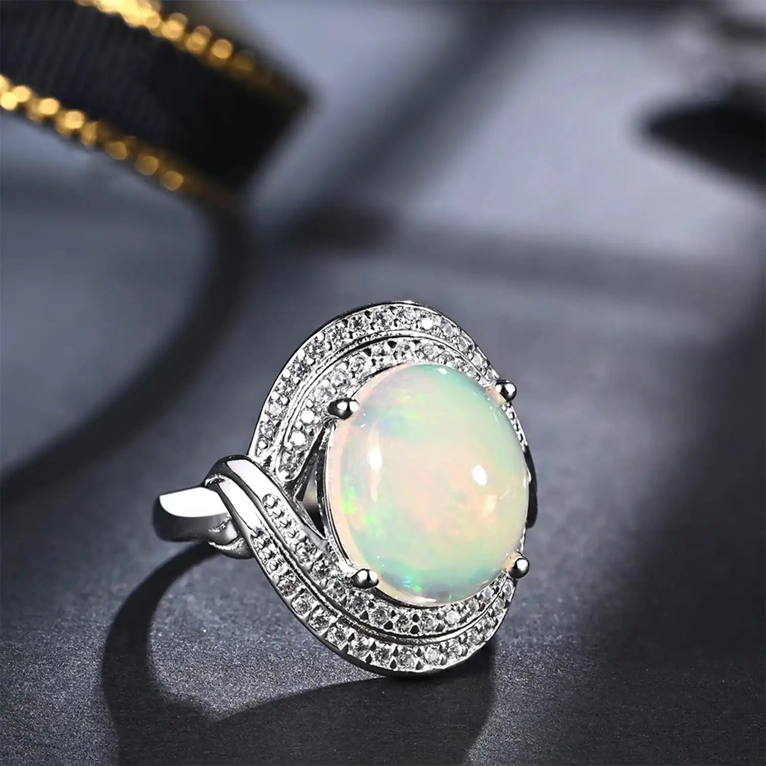 Natural Opal Elegant Sterling Silver Ring