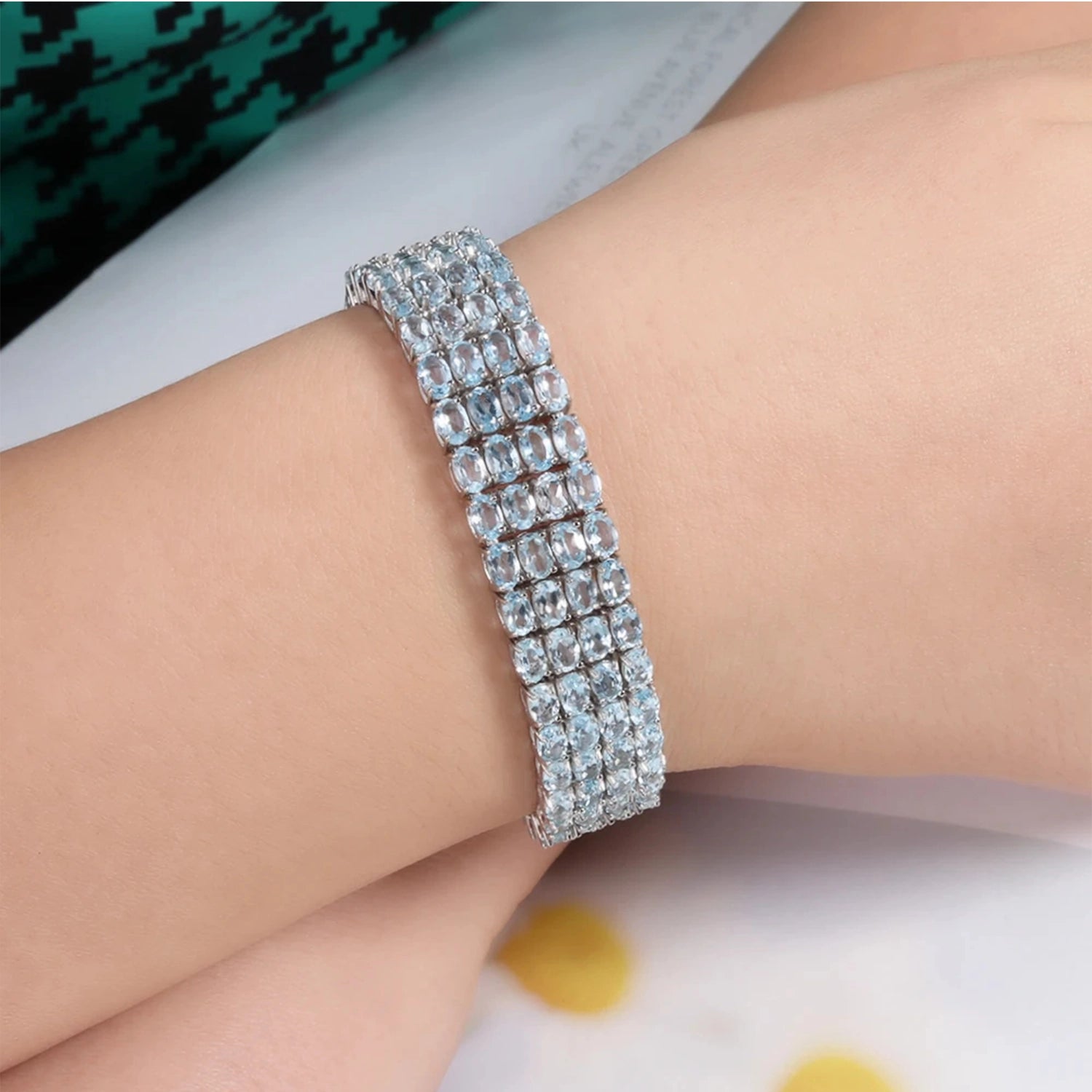 Sky Blue Topaz Geometric Silver Bracelet