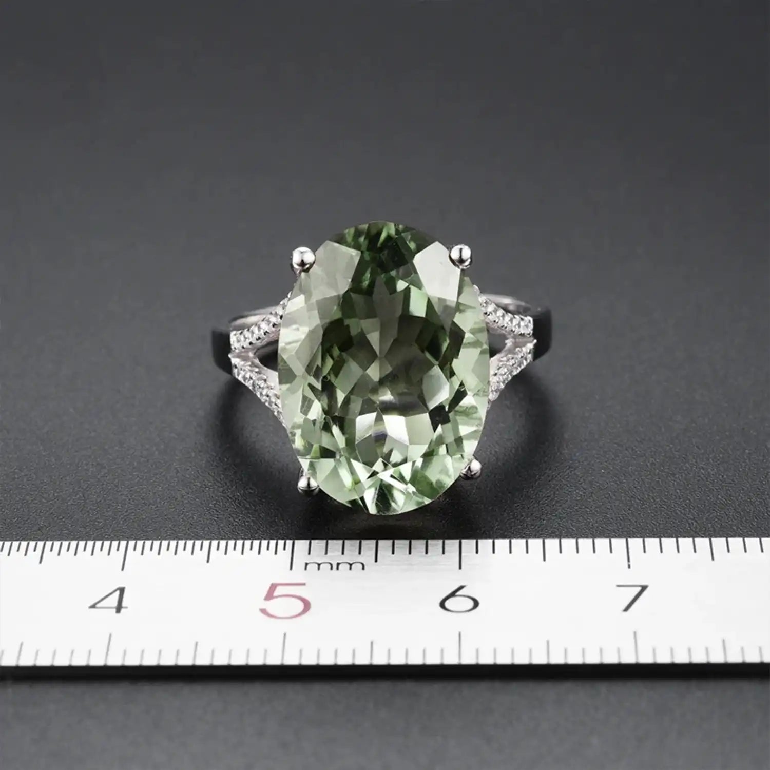 Big Green Amethyst Sterling Silver Ring