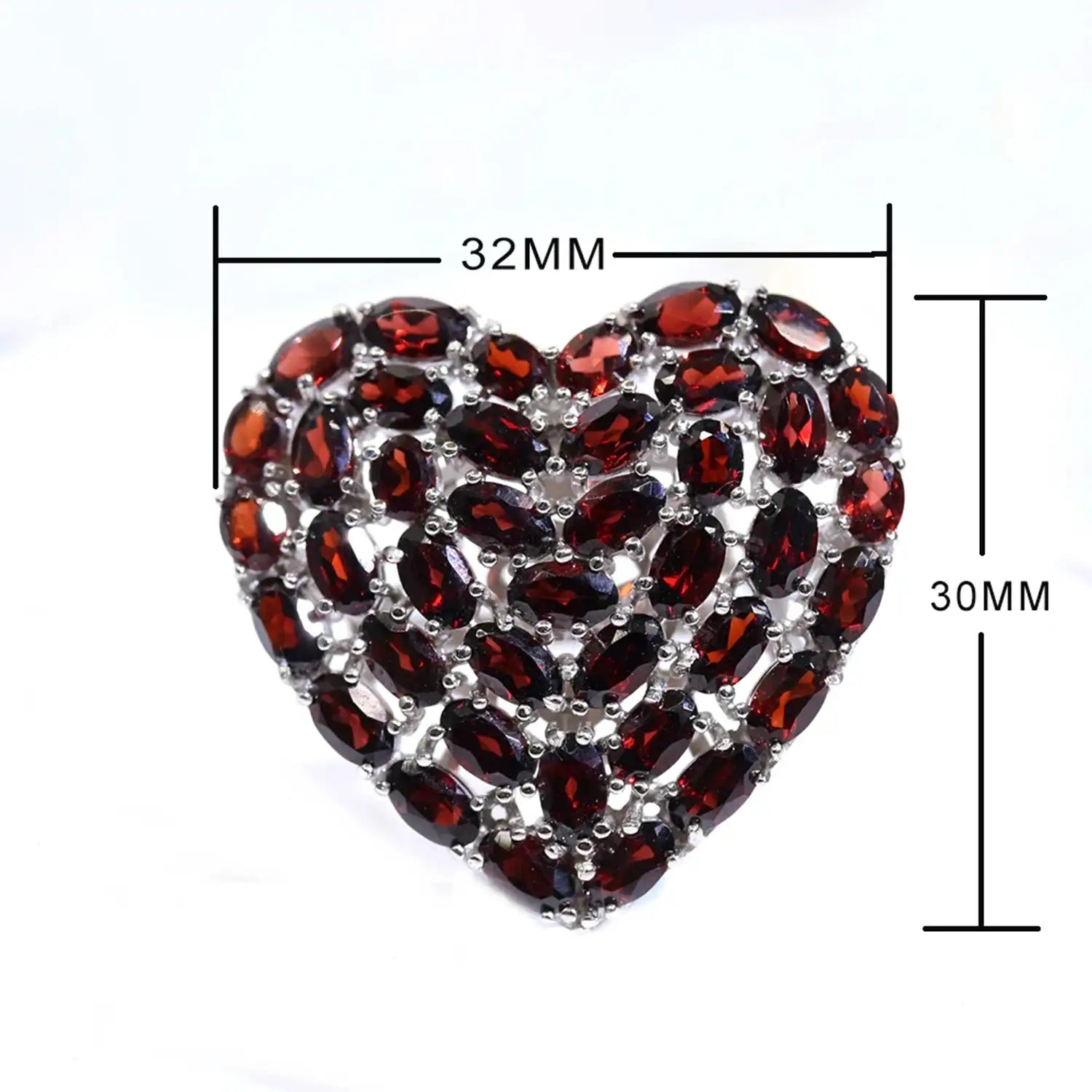 Big Heart Shape Garnet Sterling Silver Ring