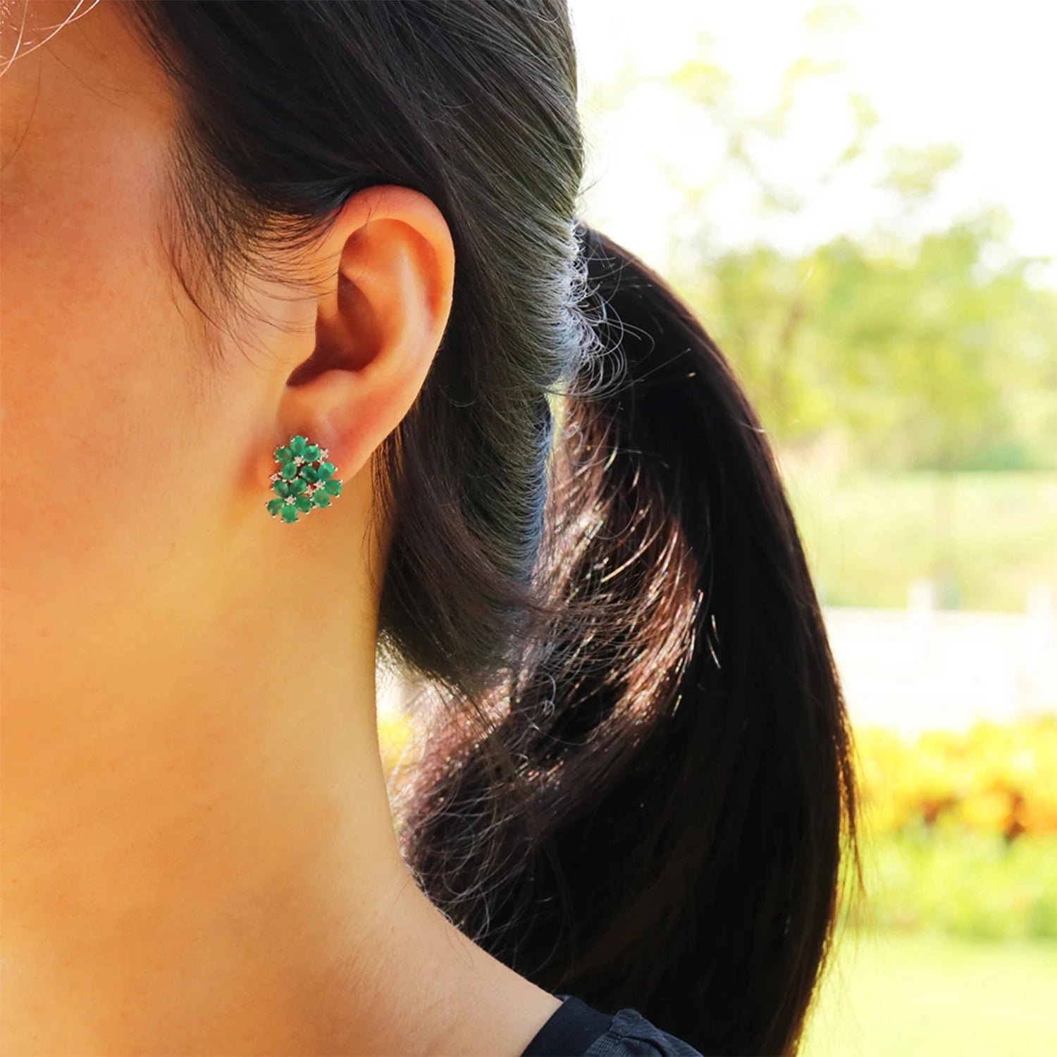 Green Agate Flower Clasp Earrings
