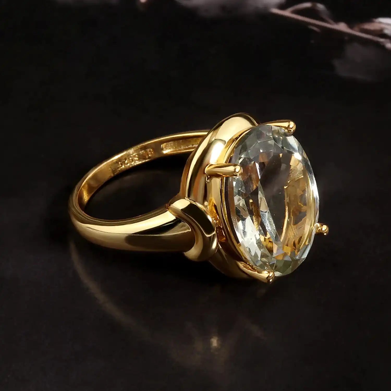 Natural Green Amethyst Oval Sterling Silver Ring