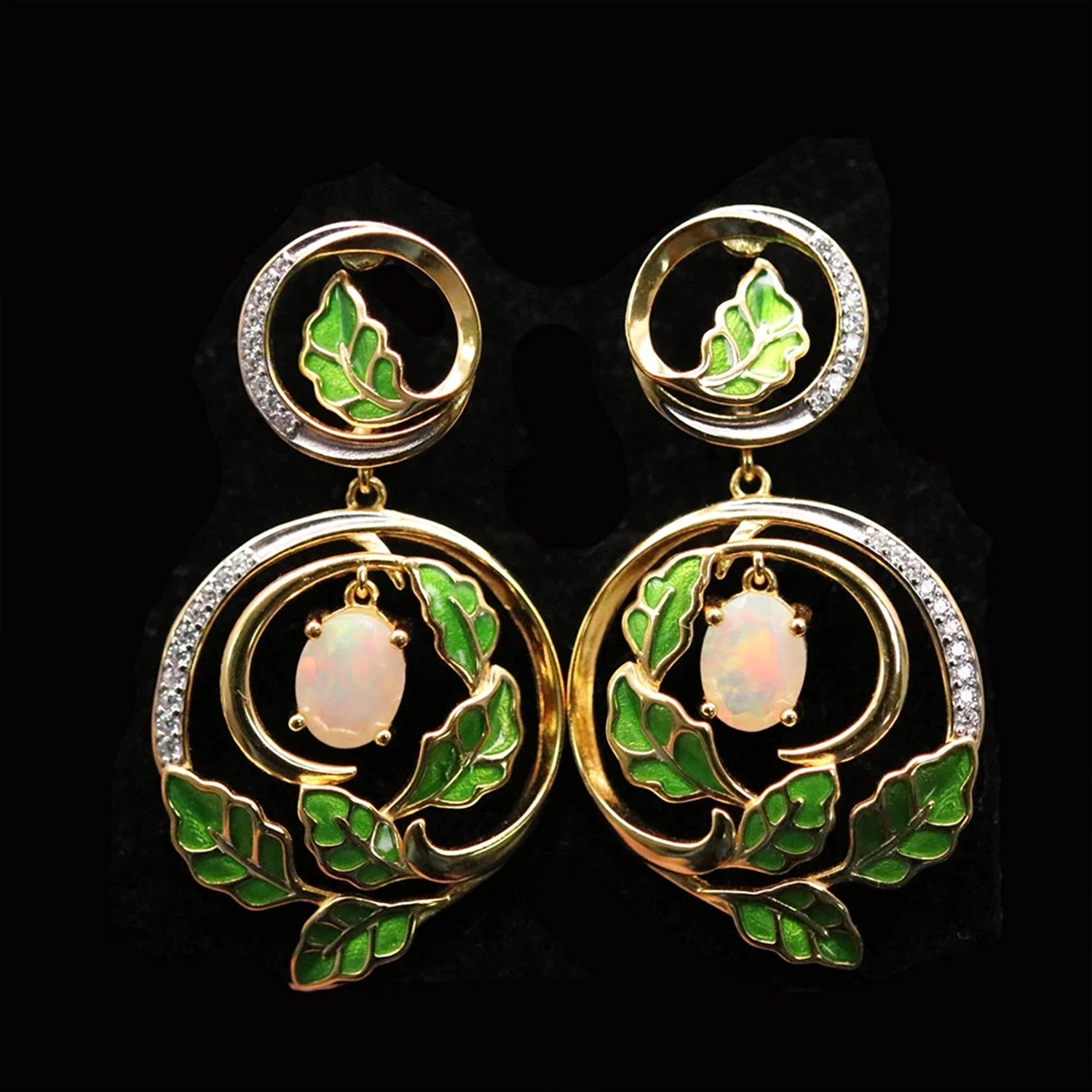 Opal & Emerald Enamel Clasp Earrings