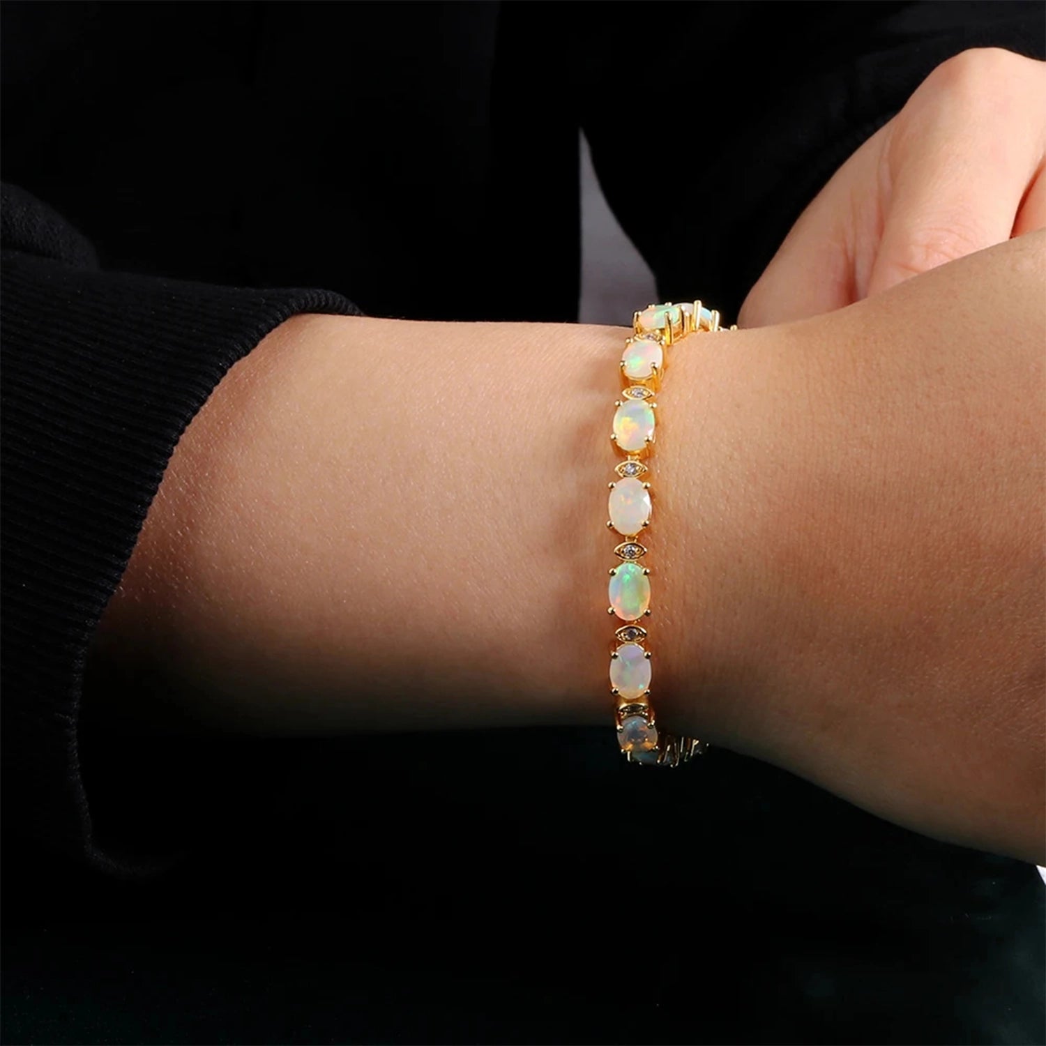 Natural Opal Oval Cuff Bracelet