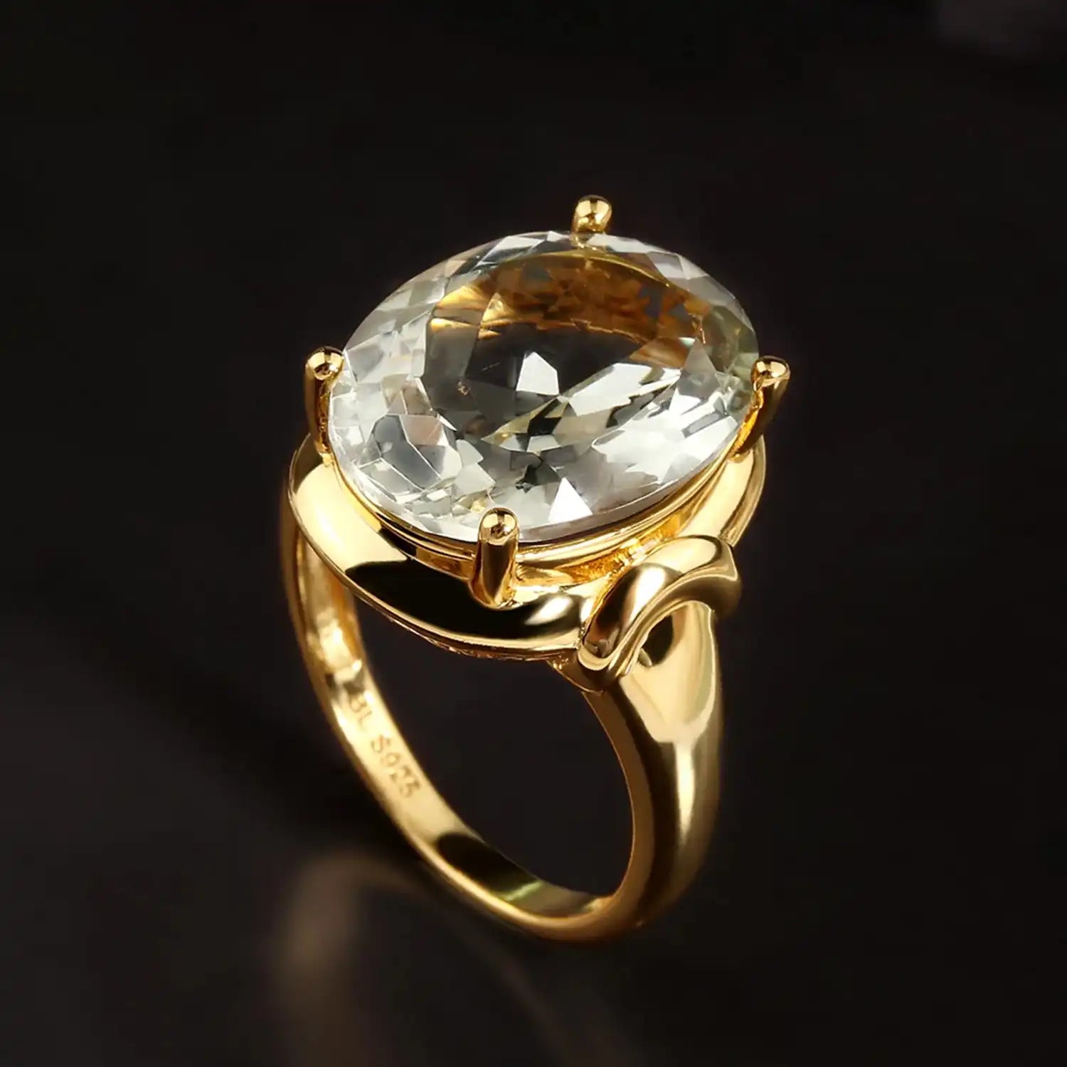 Natural Green Amethyst 12*16mm Sterling Silver Ring