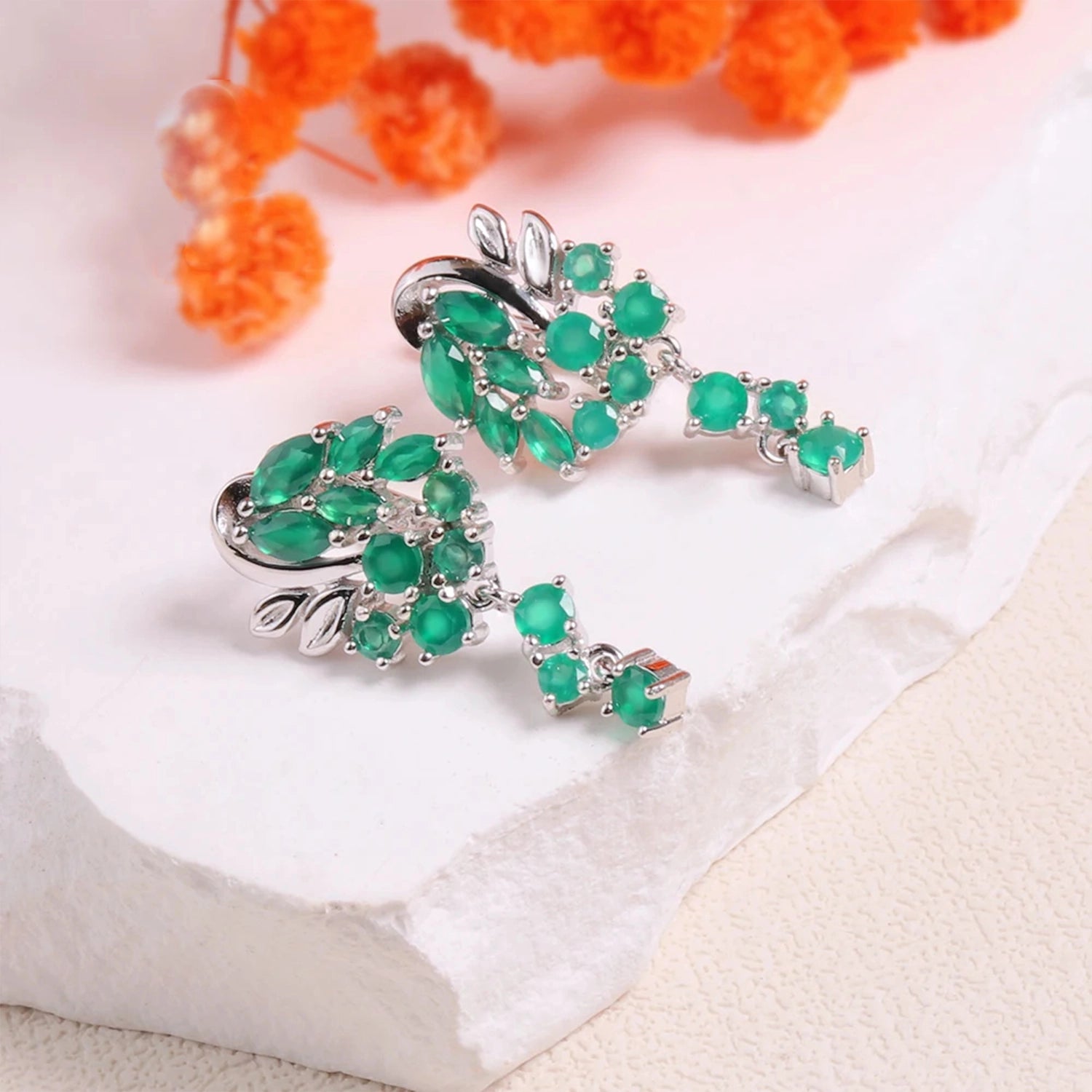 Green Agate Blossom Earrings