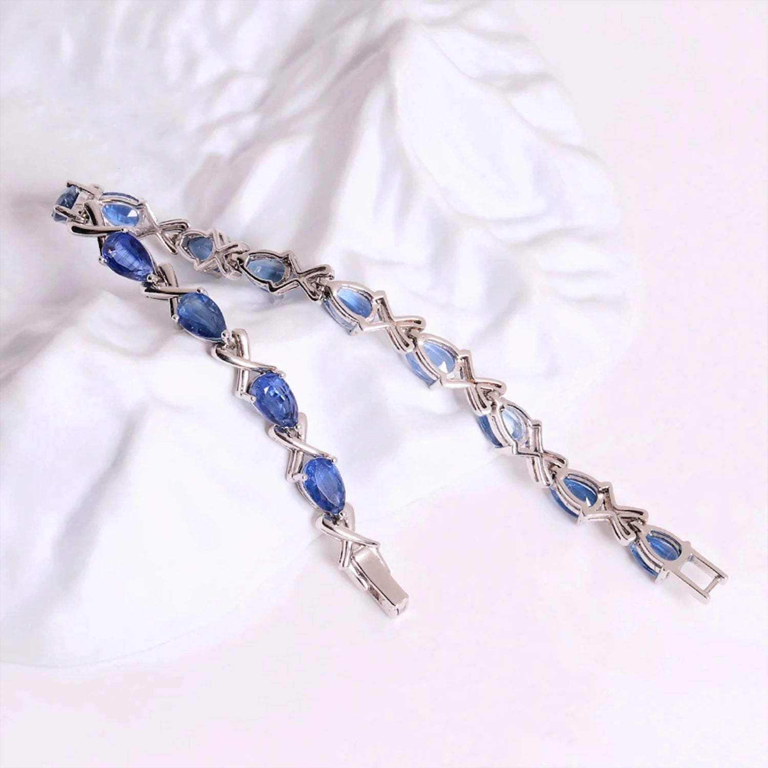 Blue Kyanite Geometric Silver Bracelet