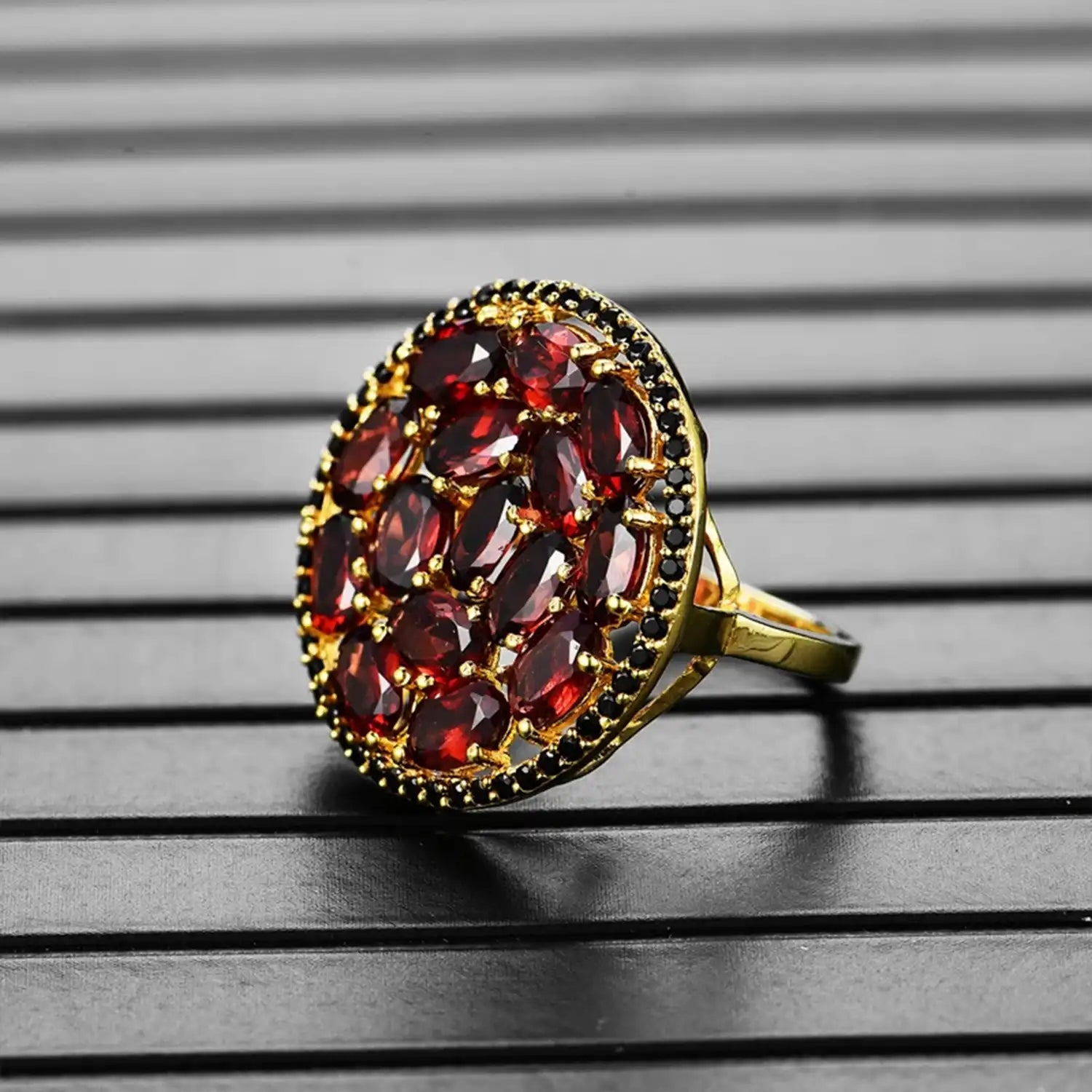 Natural Garnet Sterling Silver Ring with Zircon Accents