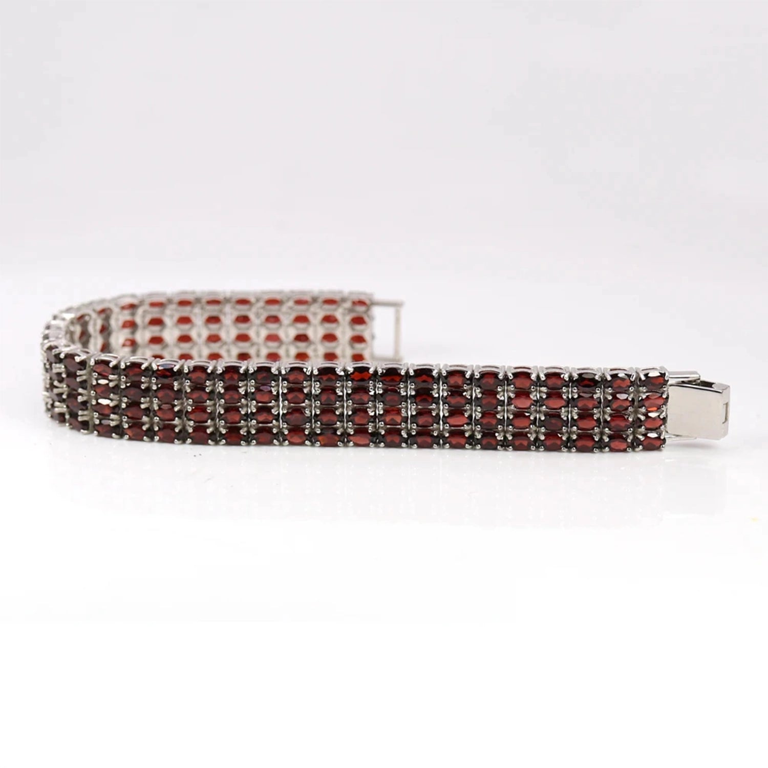 Red Garnet Geometric Silver Bracelet