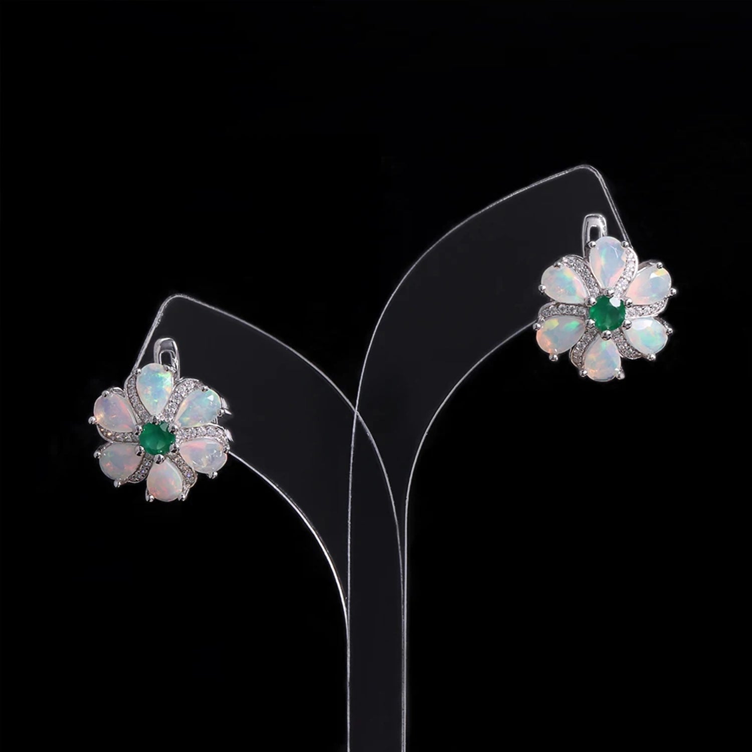 Opal & Green Agate Silver Drop Earrings