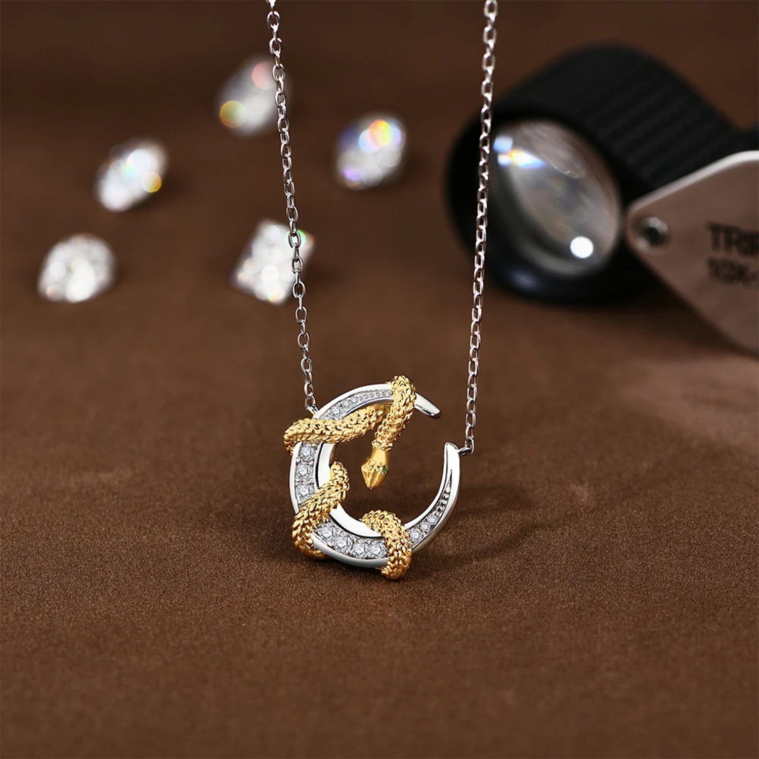 Memovra Moon & Snake Moissanite Necklace
