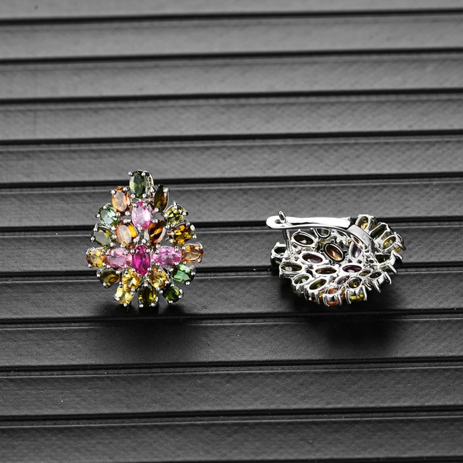 Tourmaline Flower Clasp Earrings