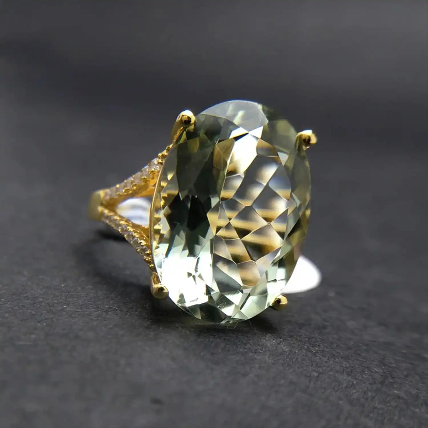 Big Natural Green Amethyst Sterling Silver Ring