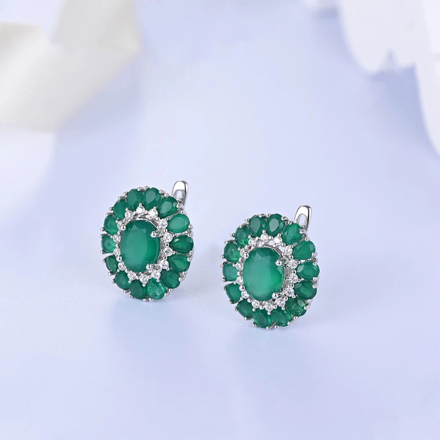 Green Agate Floral Clasp Earrings