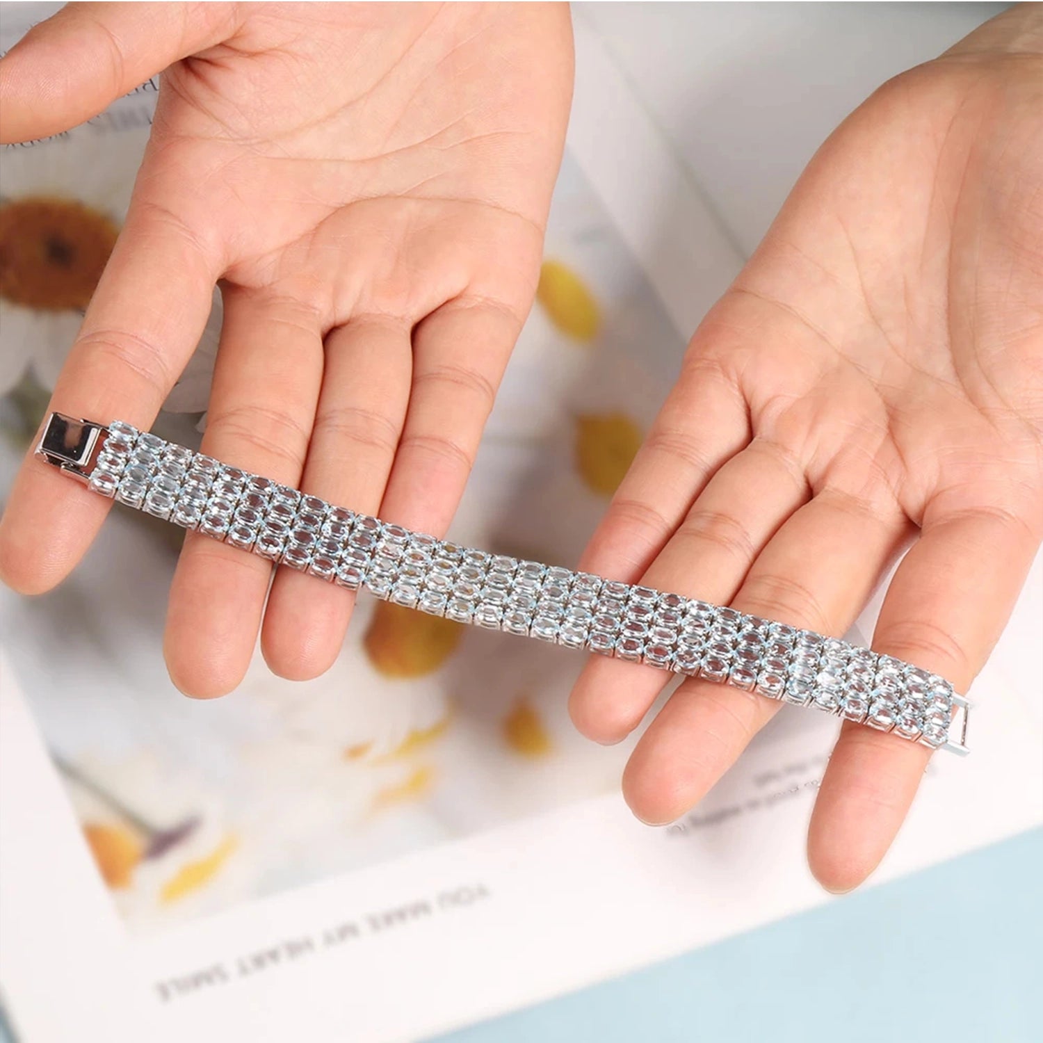 Sky Blue Topaz Geometric Silver Bracelet