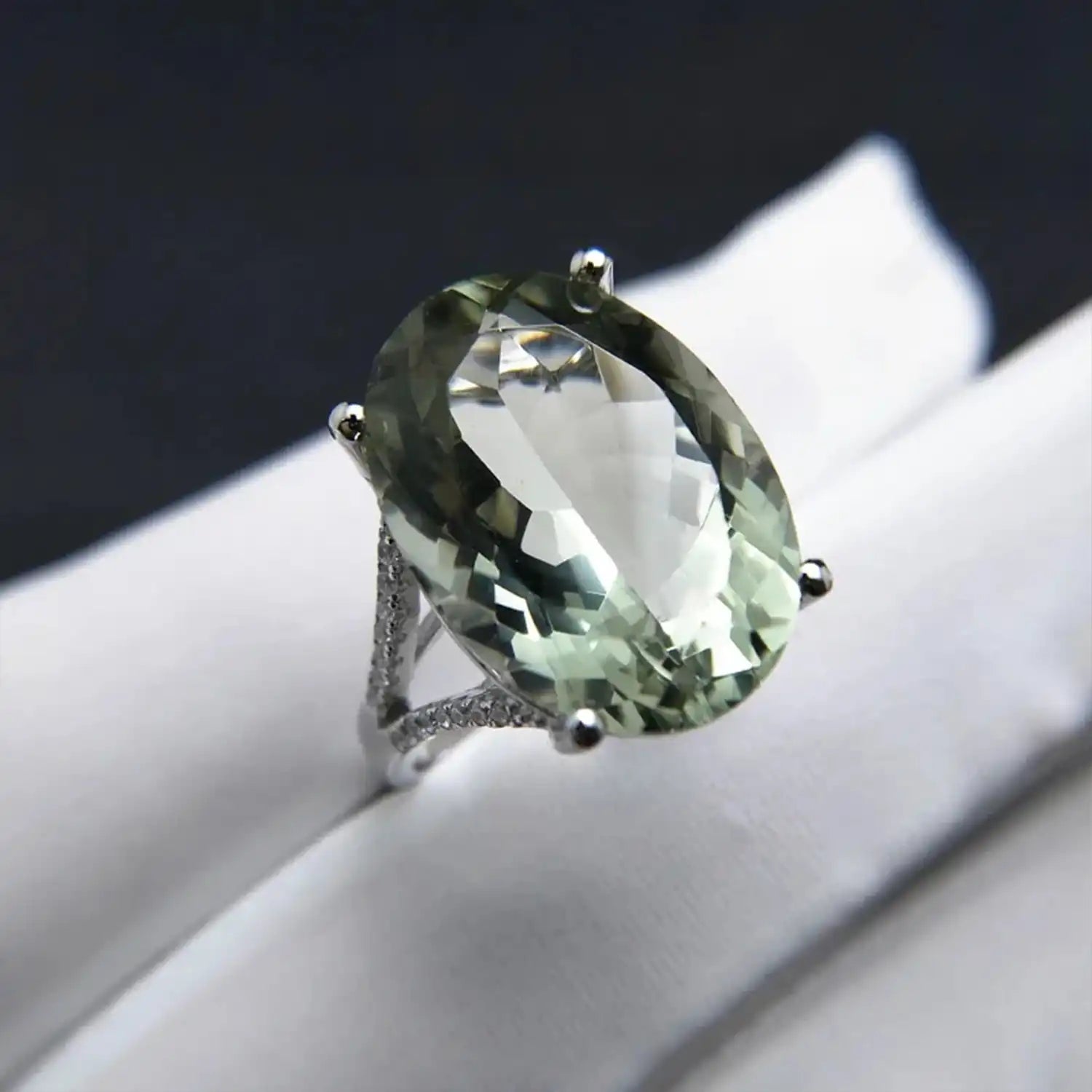 Big Green Amethyst Sterling Silver Ring