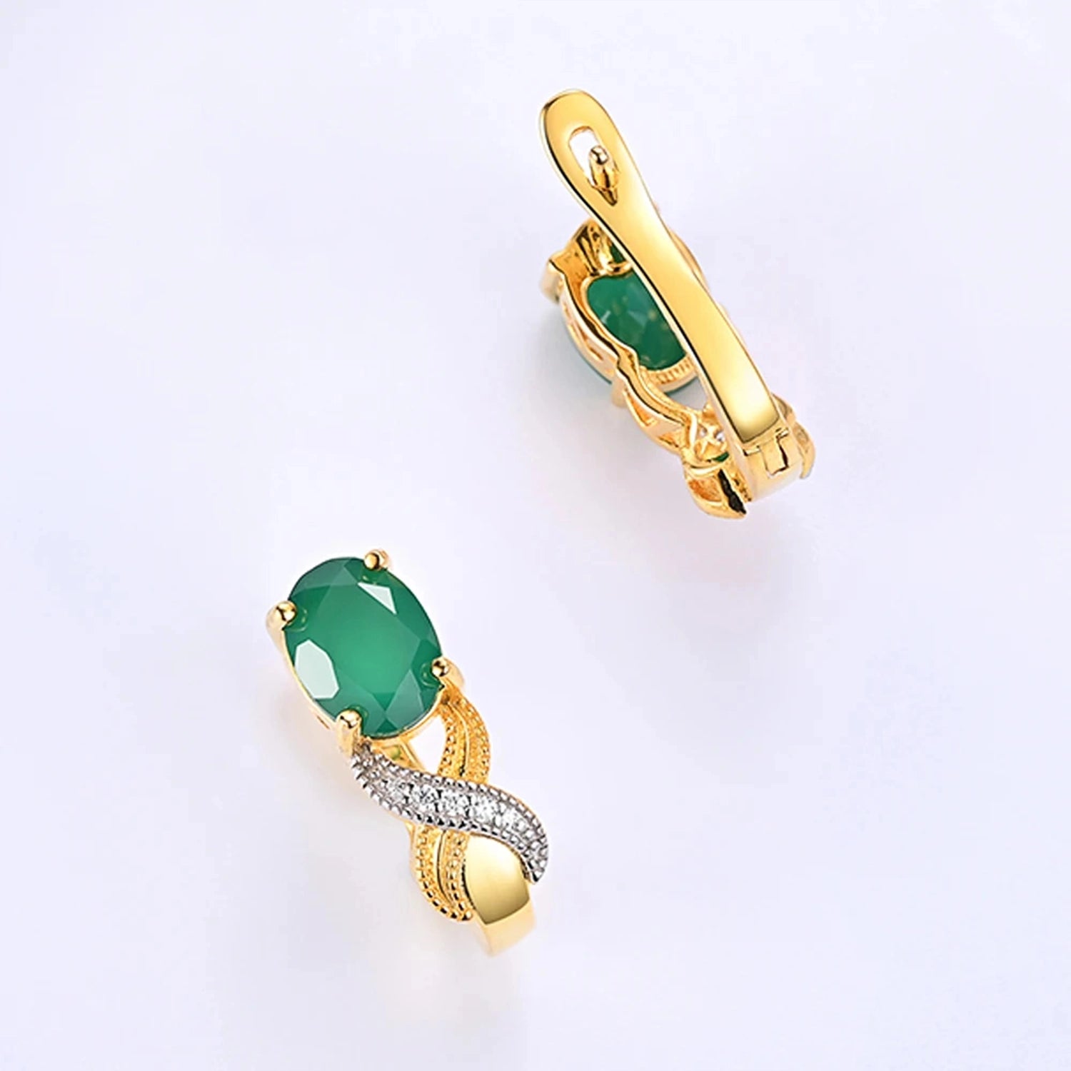 Green Agate Geometric Clasp Earrings