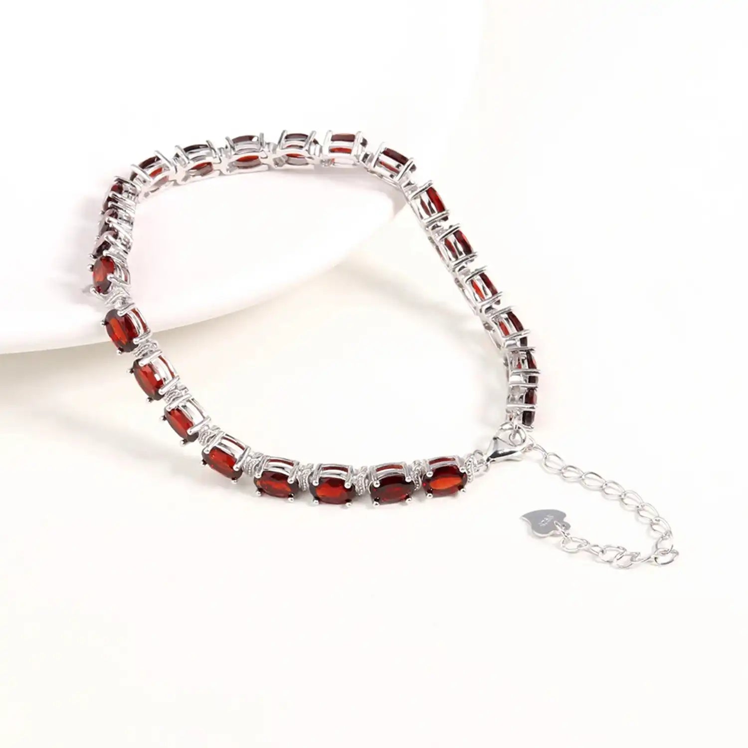 Elegant Garnet Sterling Silver Bracelet
