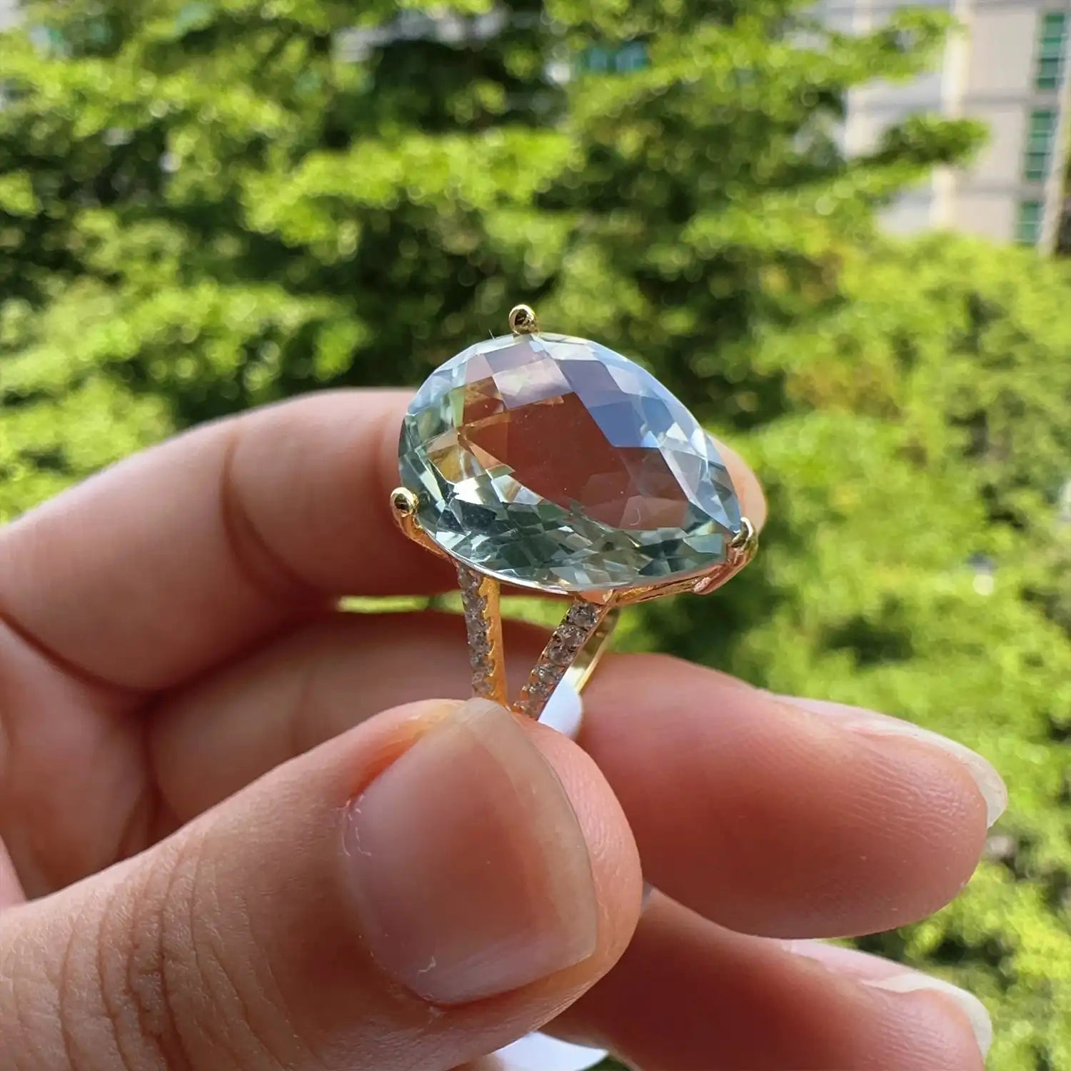 Big Natural Green Amethyst  Ring