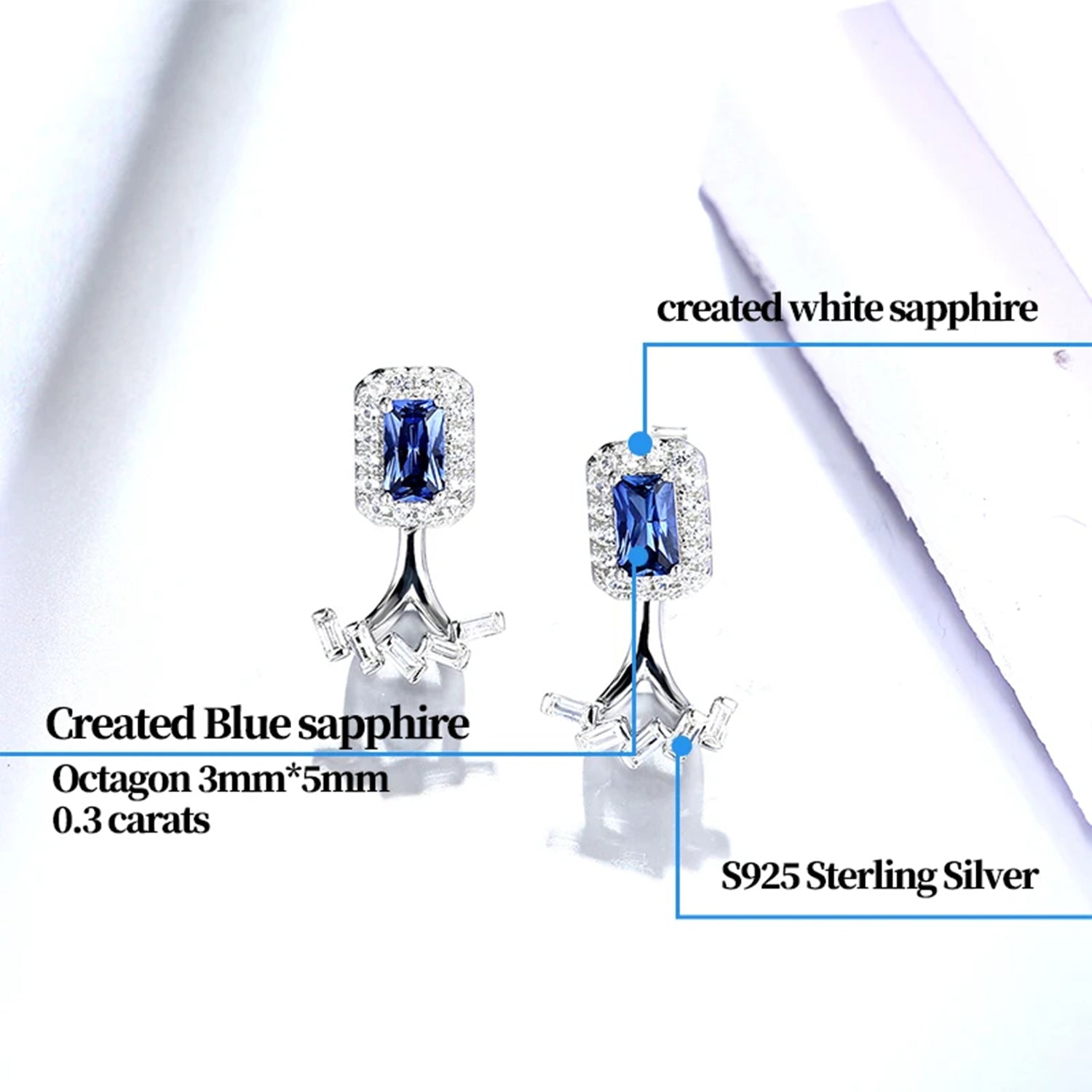 Blue Sapphire Geometric Stud Earrings