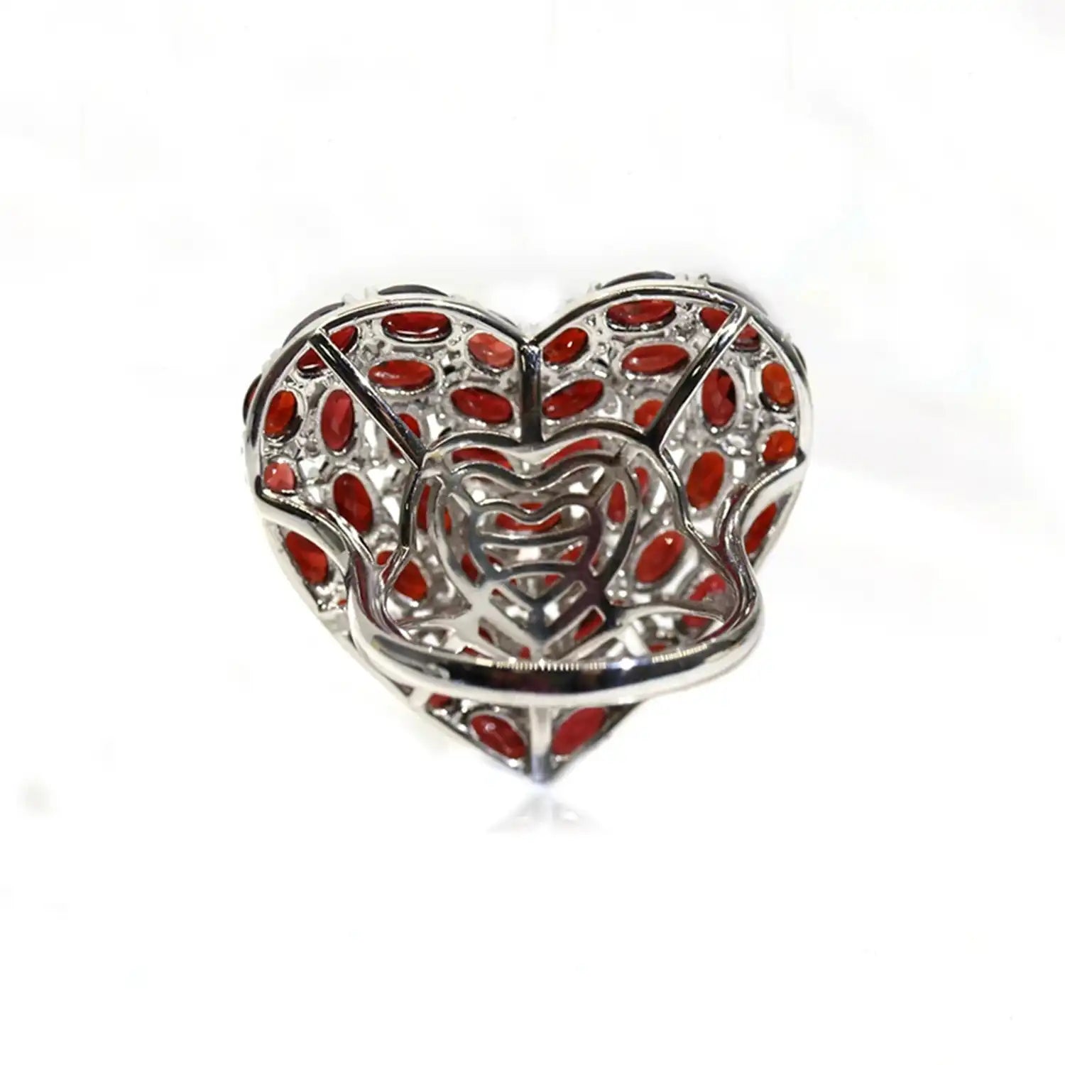 Big Heart Shape Garnet Sterling Silver Ring