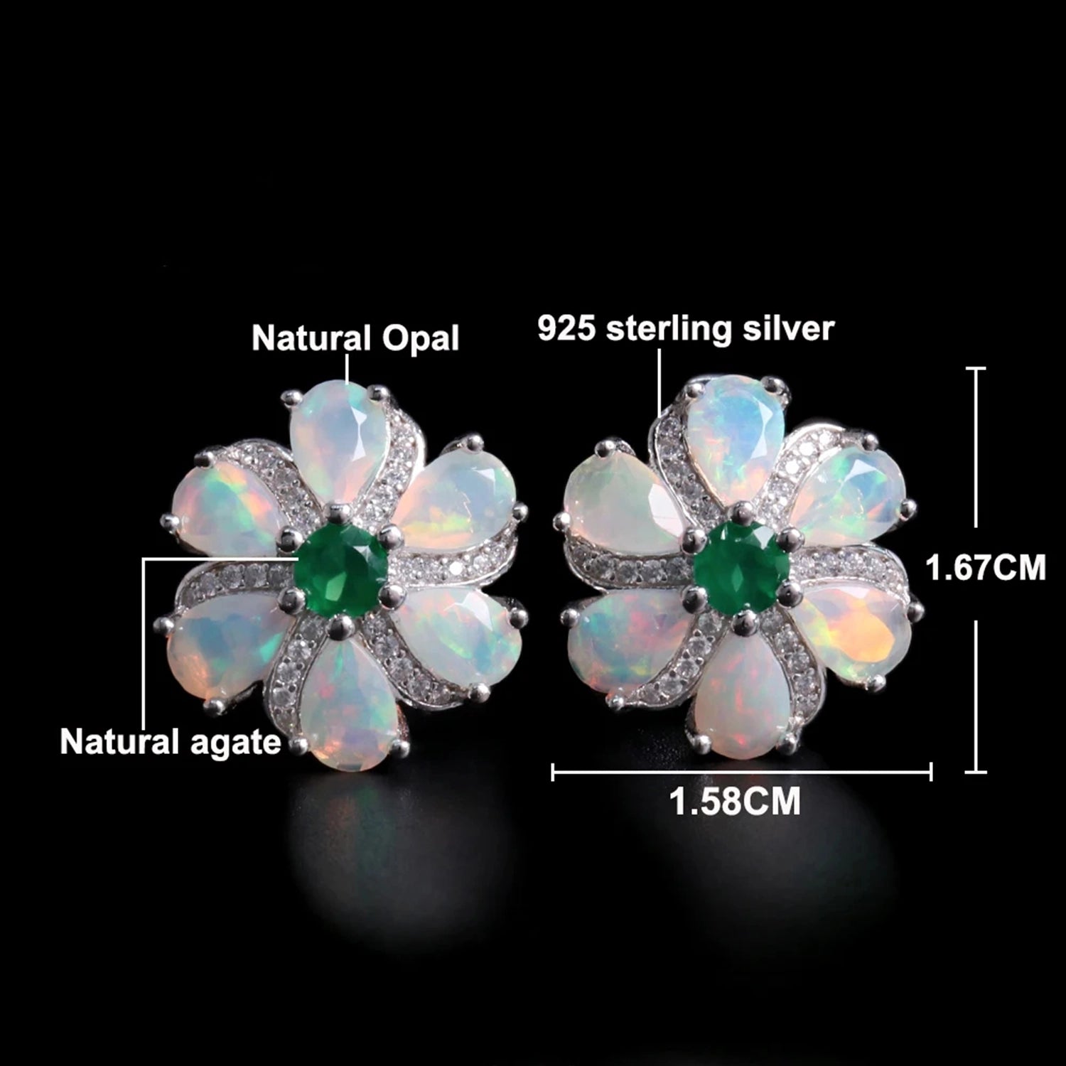 Opal & Green Agate Silver Drop Earrings