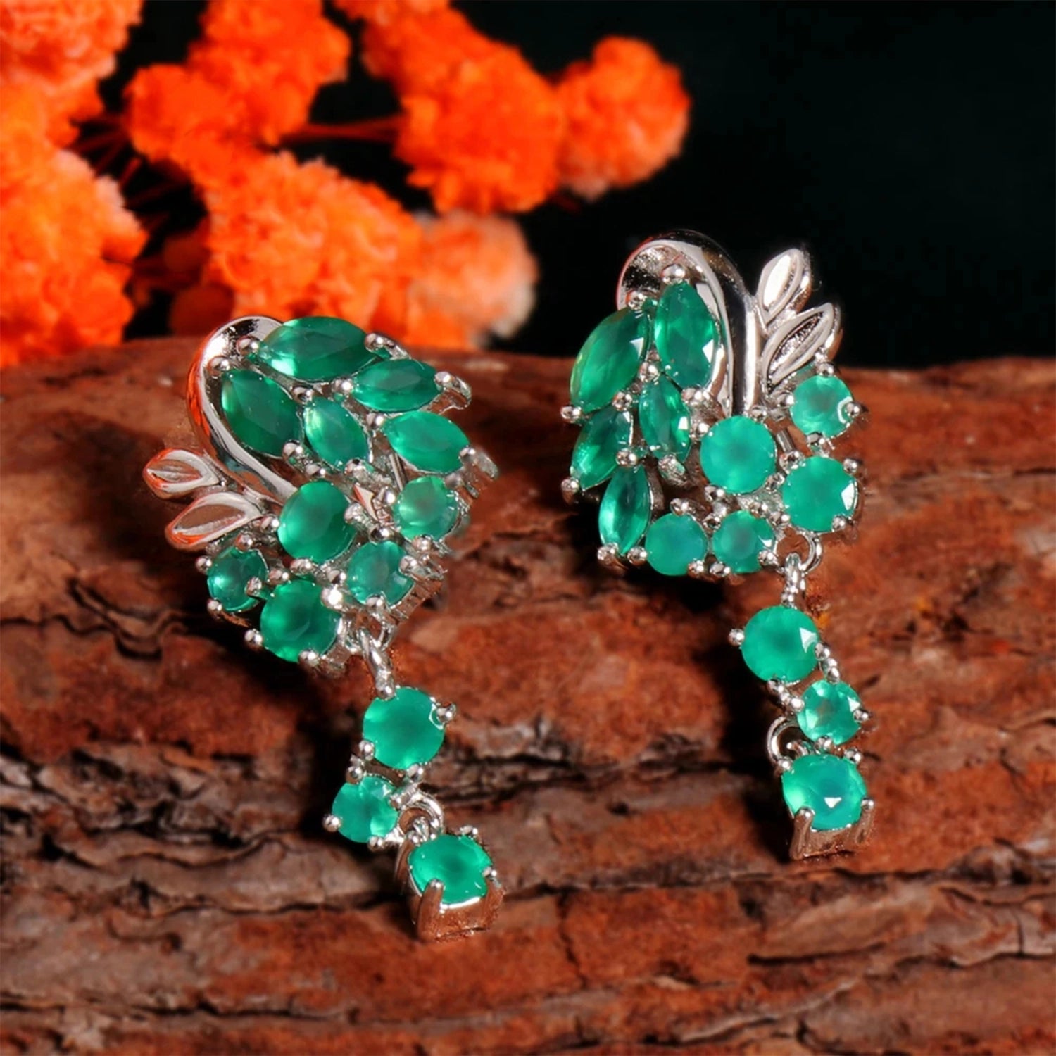 Green Agate Blossom Earrings