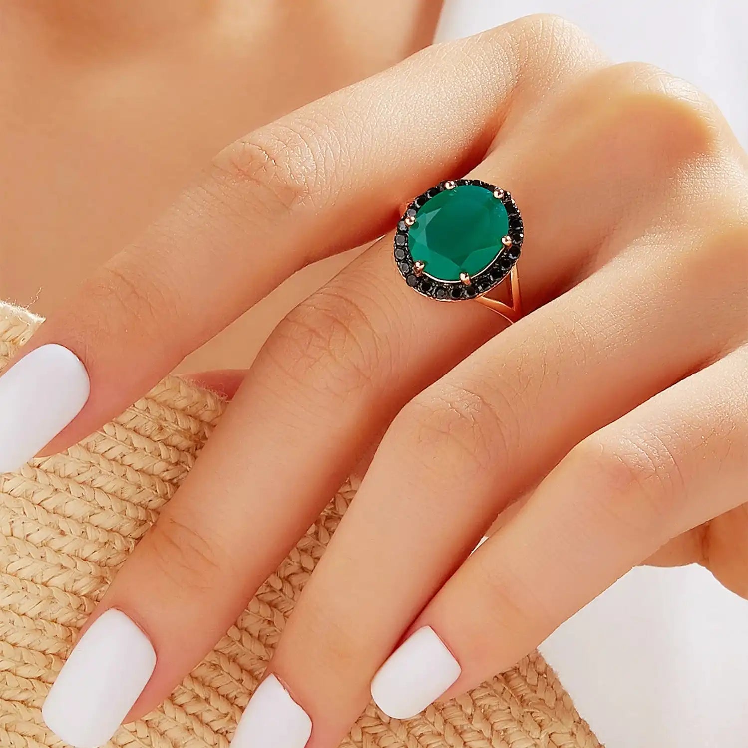 Classic Green Agate Sterling Silver Ring