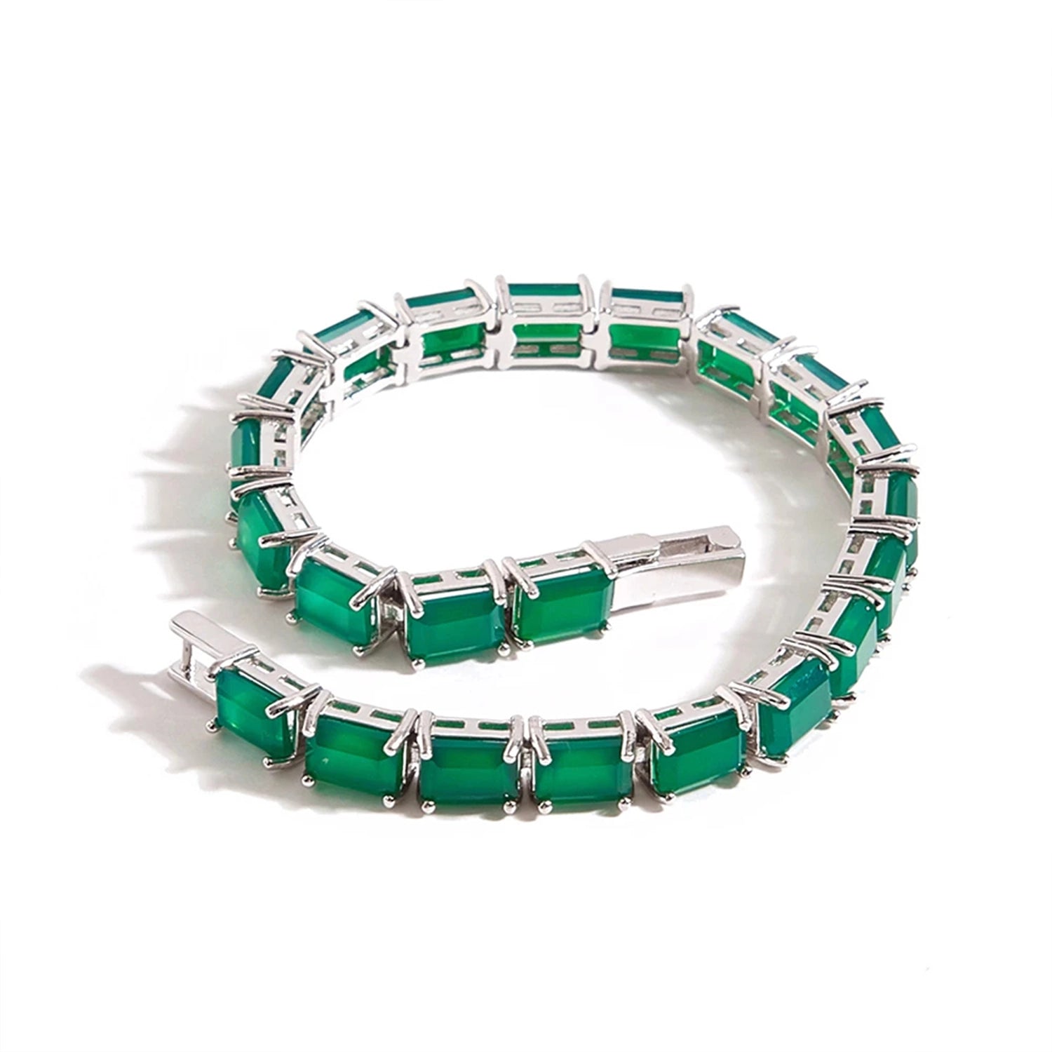 Green Agate Geometric Silver Bracelet
