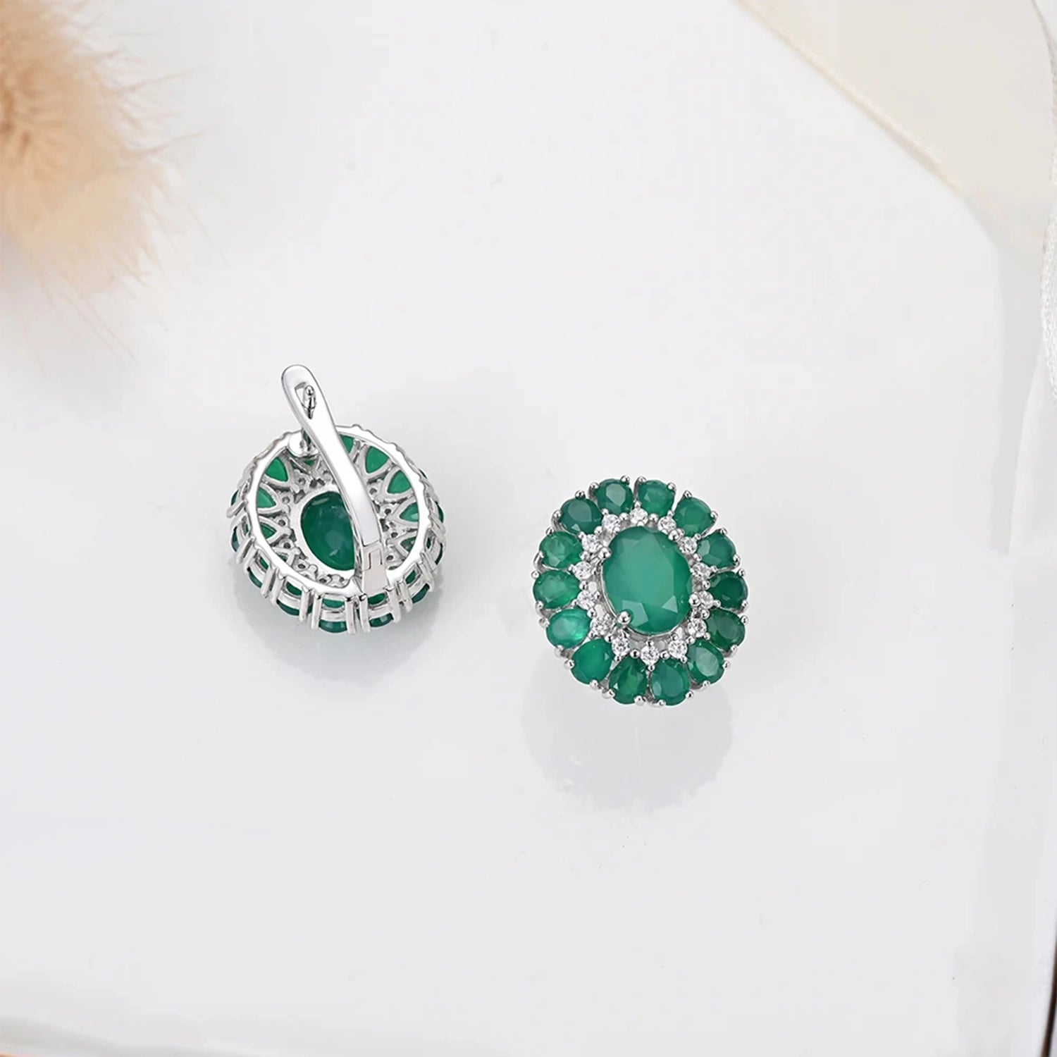 Green Agate Floral Clasp Earrings