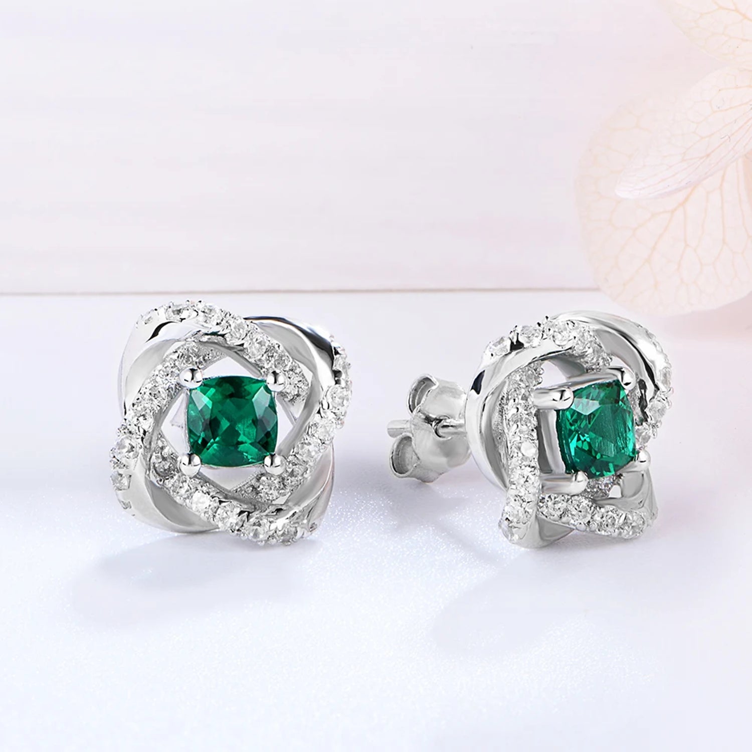 Cushion Emerald Elegance Stud Earrings