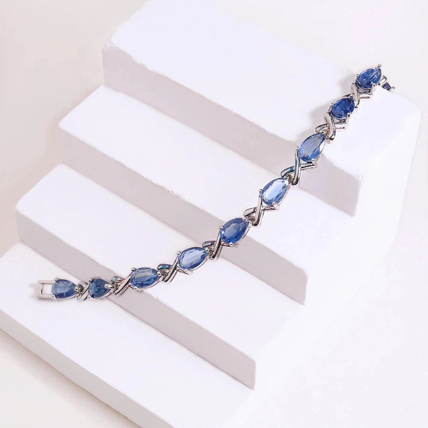 Blue Kyanite Geometric Silver Bracelet